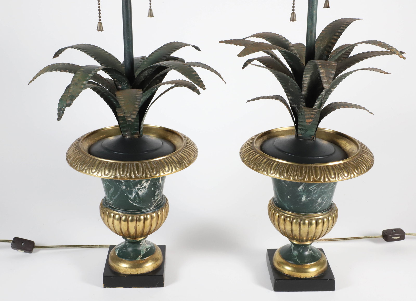 Pair of Brass and Faux Marble Pineapple Urn Lamps: Pair of Brass and Faux Marble Pineapple Urn Lamps Height 13 in.