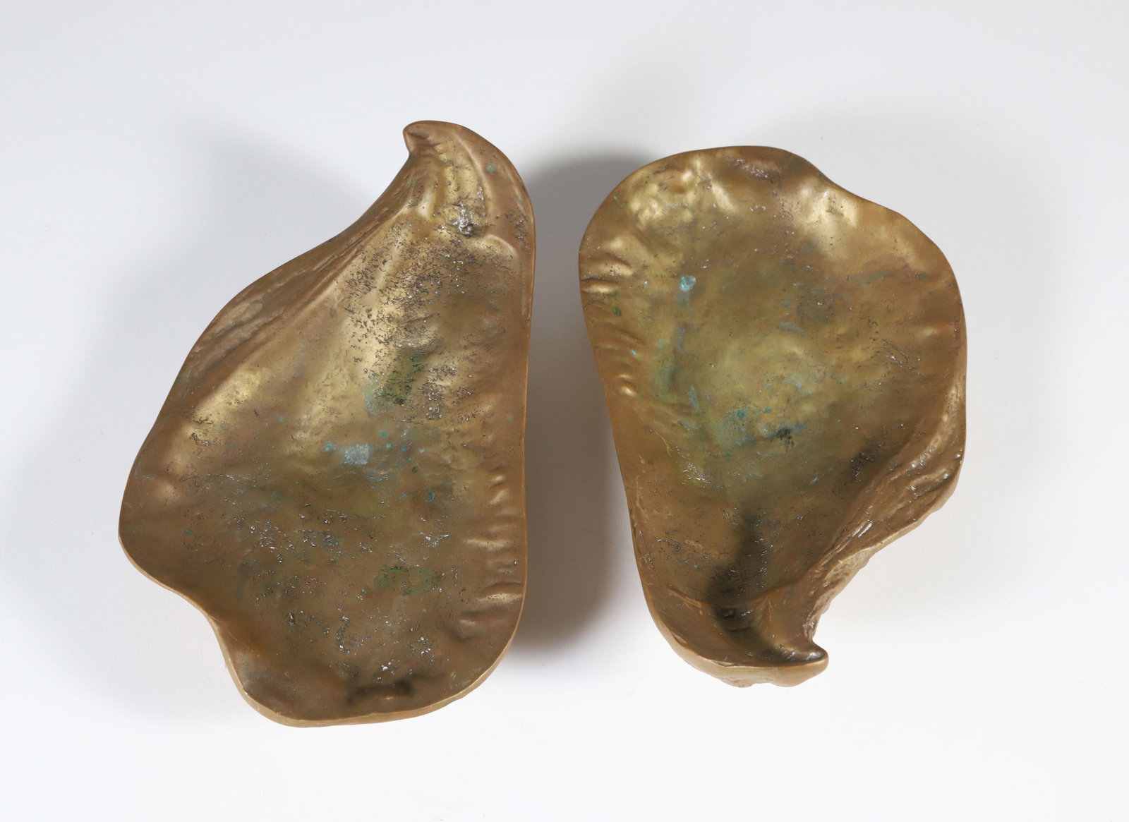 Pair of Bronze "Oyster Dishes": Pair of Bronze "Oyster Dishes", stamped on base. Length 8 in.