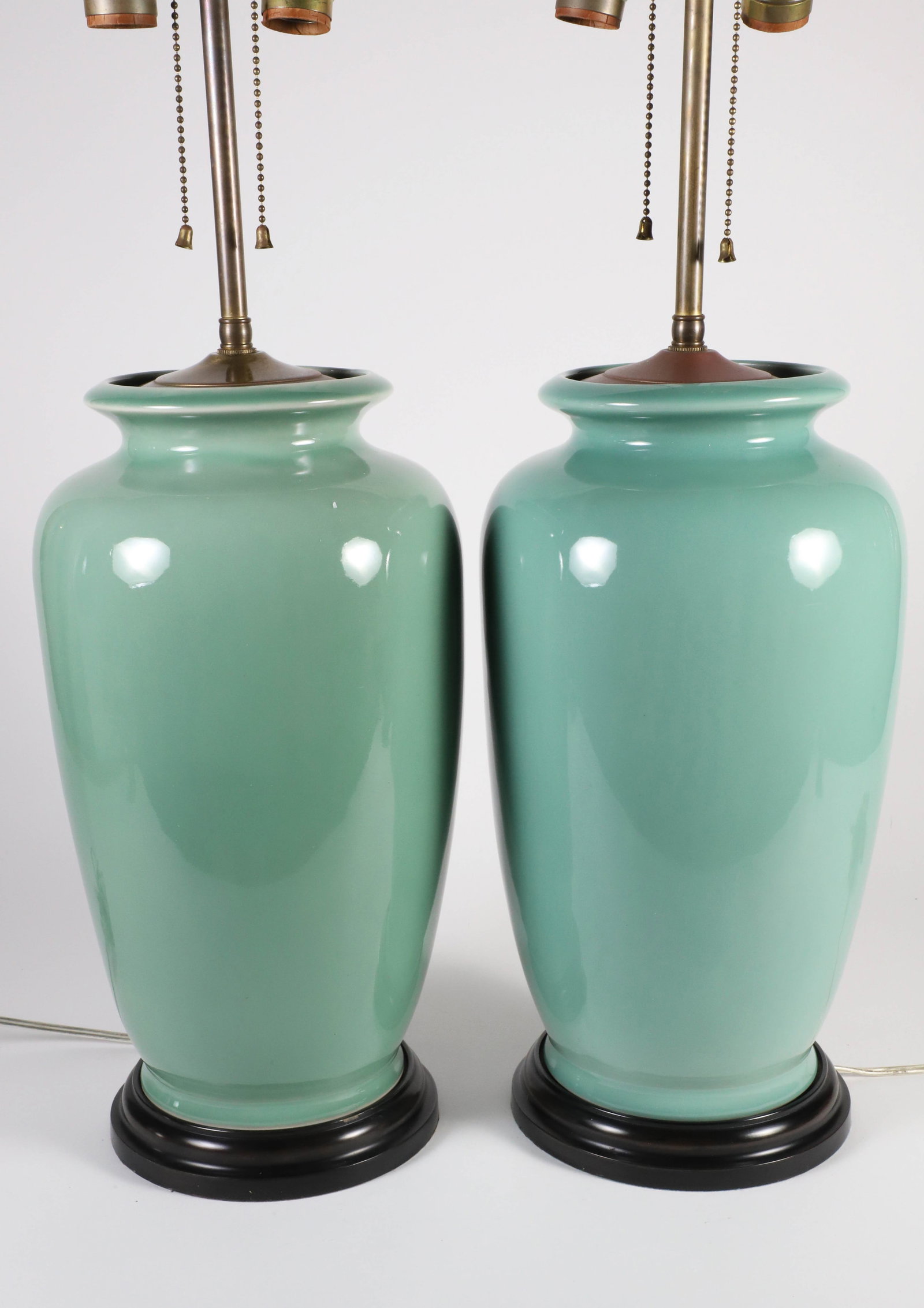 Pair of Chinese Green Porcelain Lamps: Pair of Chinese Green Porcelain Lamps Height 15 in.