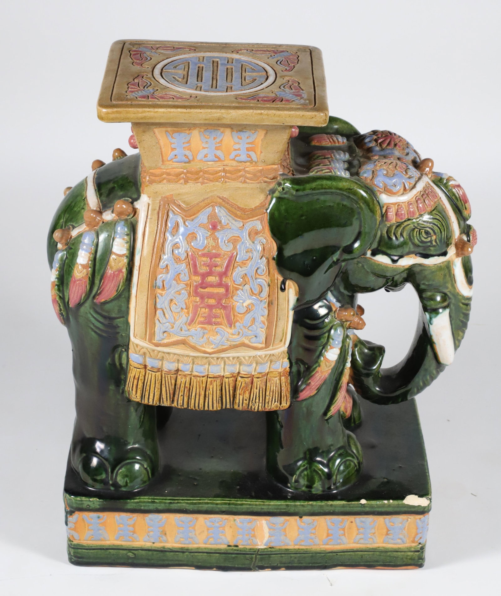 Vintage Decorated Ceramic Elephant Garden Stool (1 of 5)