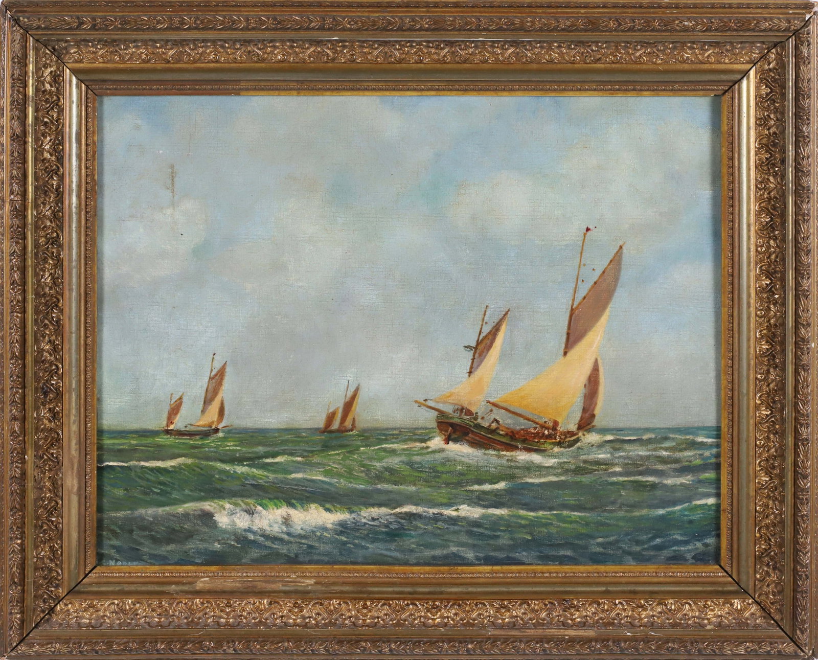 English Oil on Panel "British Sailing in the Channel" (1 of 5)