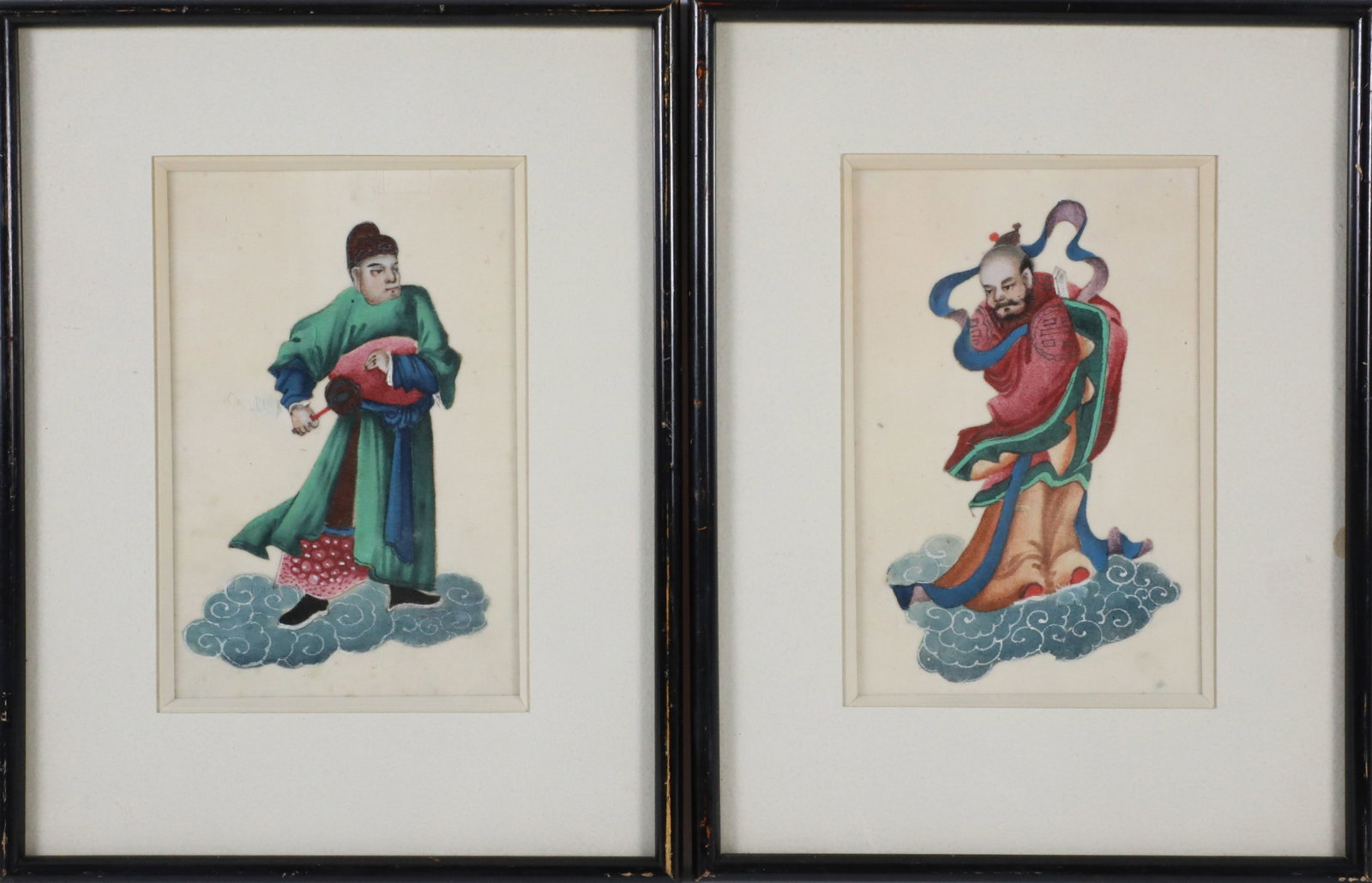 Pair of Antique Chinese Figural Portraits: Pair of Antique Chinese Figural Portraits on rice paper, matted and framed 6 in. x 4 in. Overall 9.5 in. x 7.5 in.