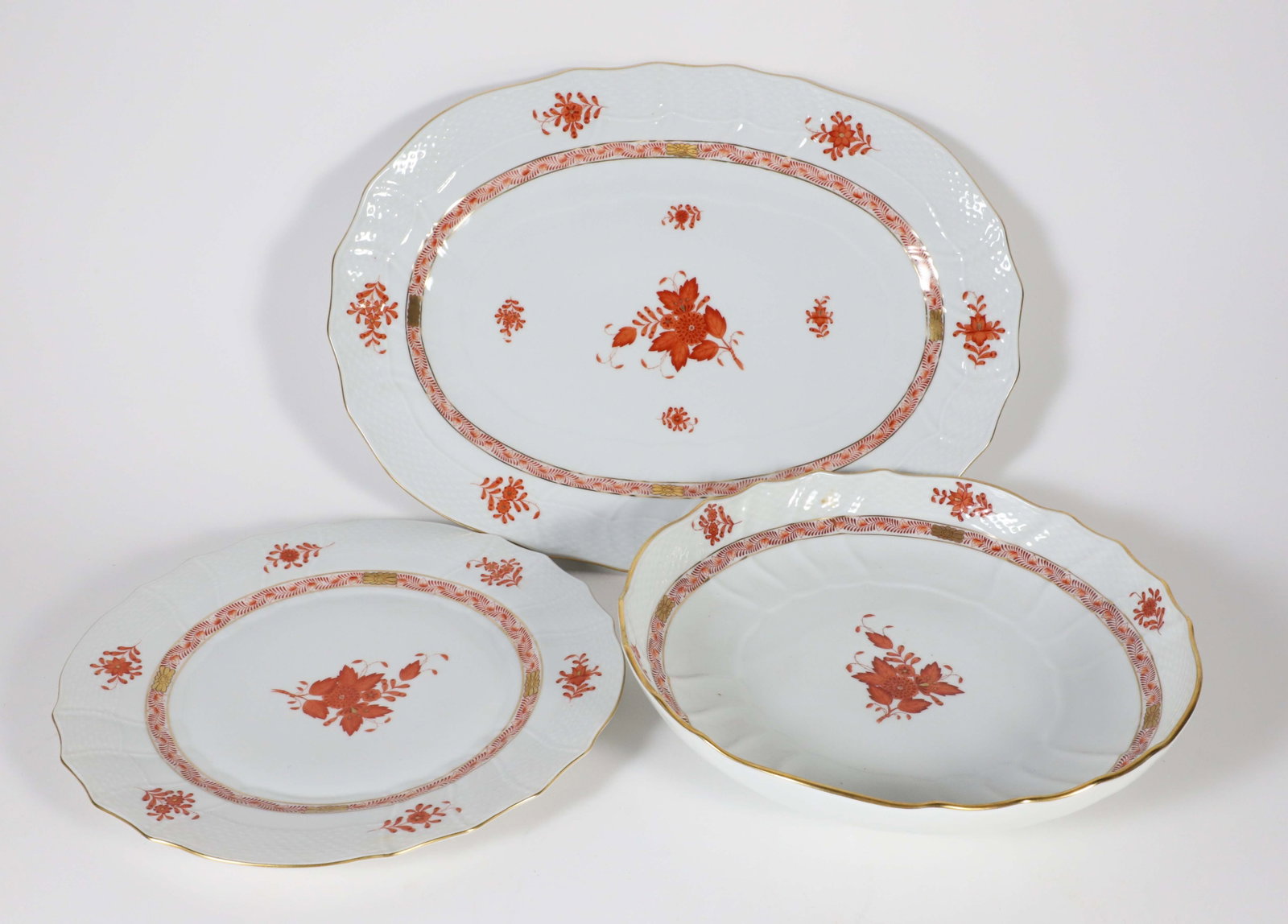 Three Hand Painted Herend Porcelain "Apponyi Orange" Floral Decorated Serving Pieces (1 of 6)
