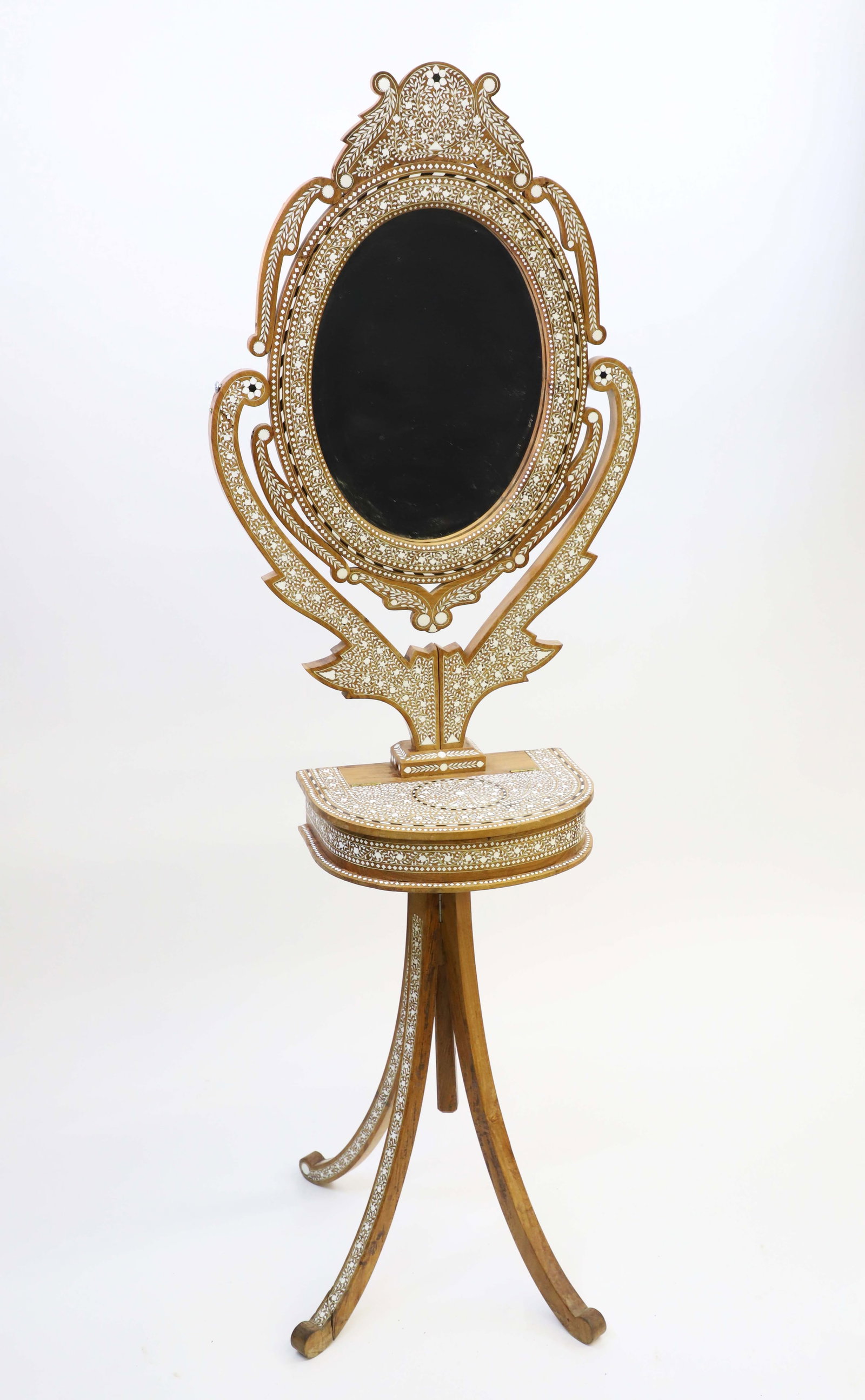 Middle Eastern Bone Inlaid Standing Vanity Mirror (1 of 4)