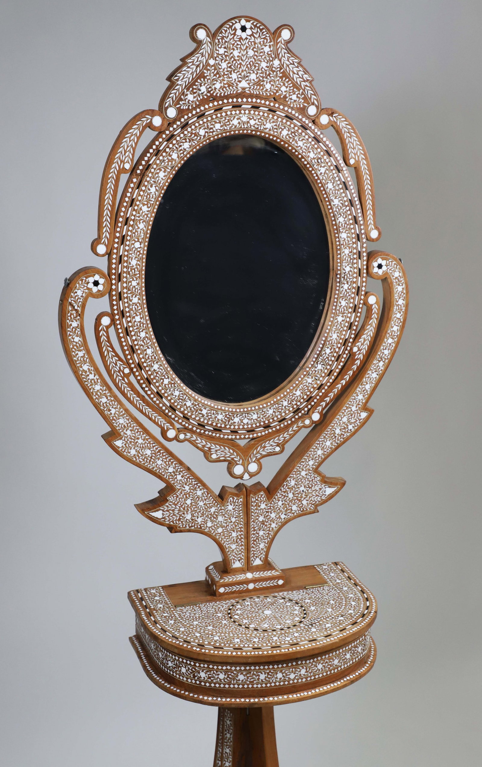 Middle Eastern Bone Inlaid Standing Vanity Mirror - 2