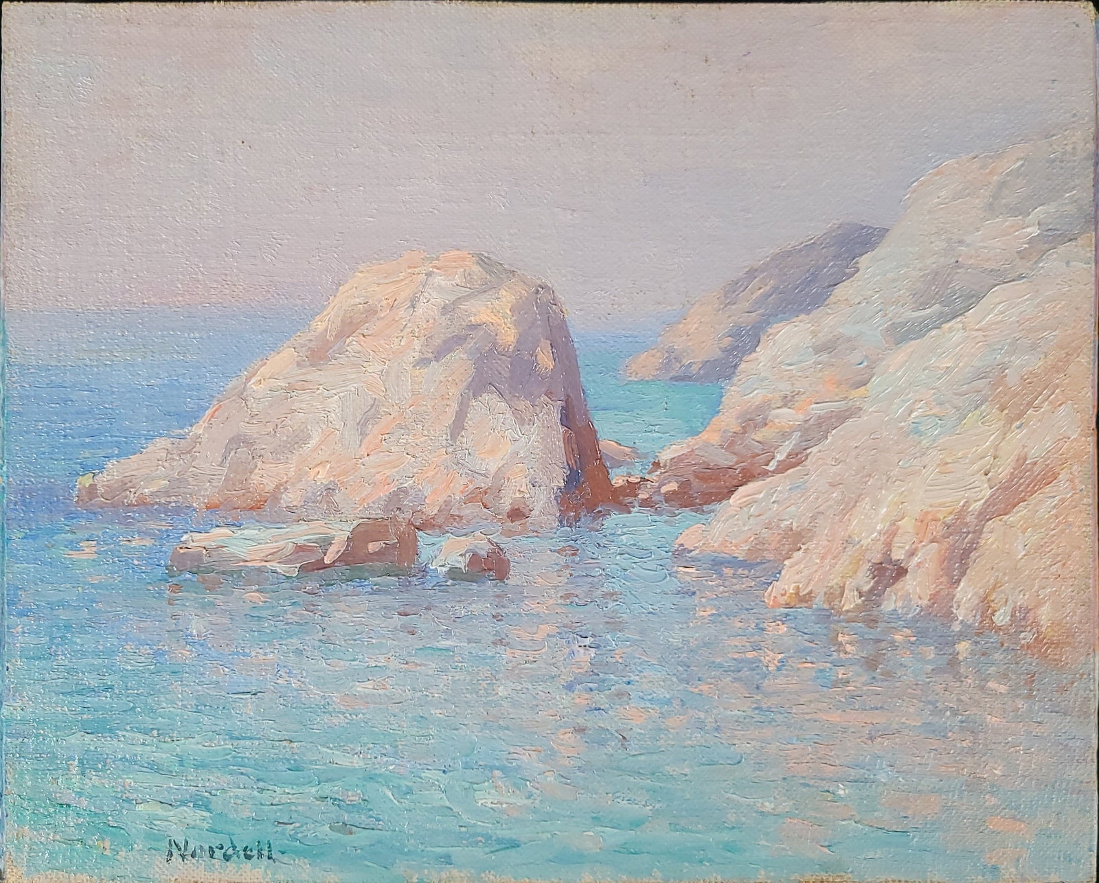 Carl Johan Nordell (1885-1957) Impressionist Oil "Rocks At Magnolia" Gloucester Massachusetts (1 of 6)