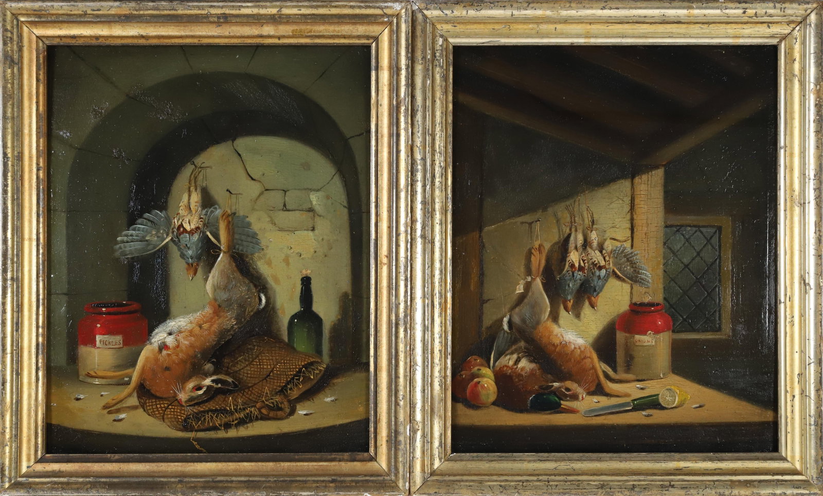 Pair of Oil Paintings on Wood Panels "After The Hunt", 19th Century (1 of 4)
