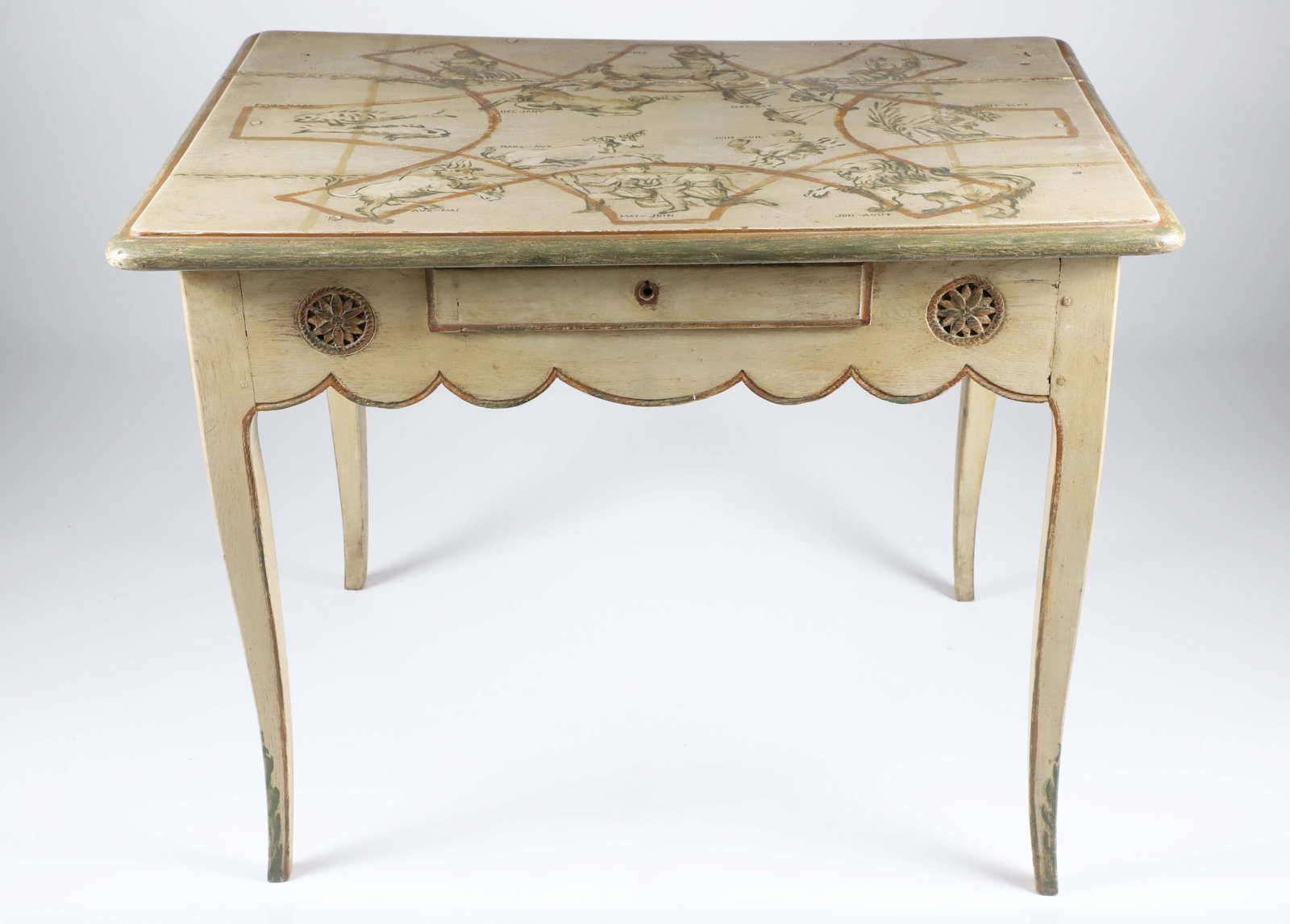 French Provincial "Zodiac" Decorated Side Table, 19th Century (1 of 6)