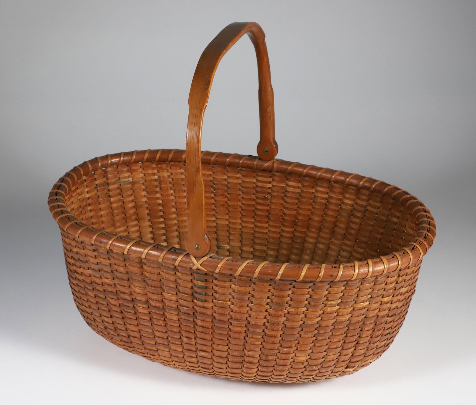 Davis Hall Oval Open Swing Handle Nantucket Basket with Original Partial Paper Label on Base (1 of 6)