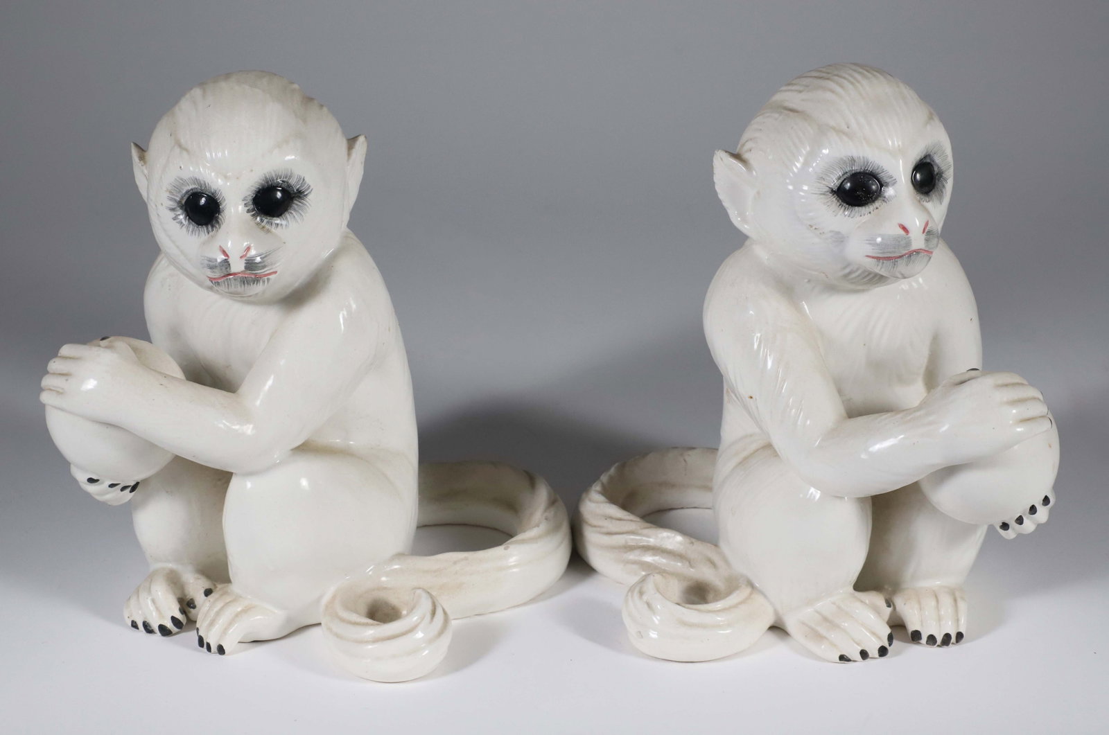 Pair of Vintage Italian Paint Decorated Glazed Porcelain Blanc De Chine Monkey Figures (1 of 6)
