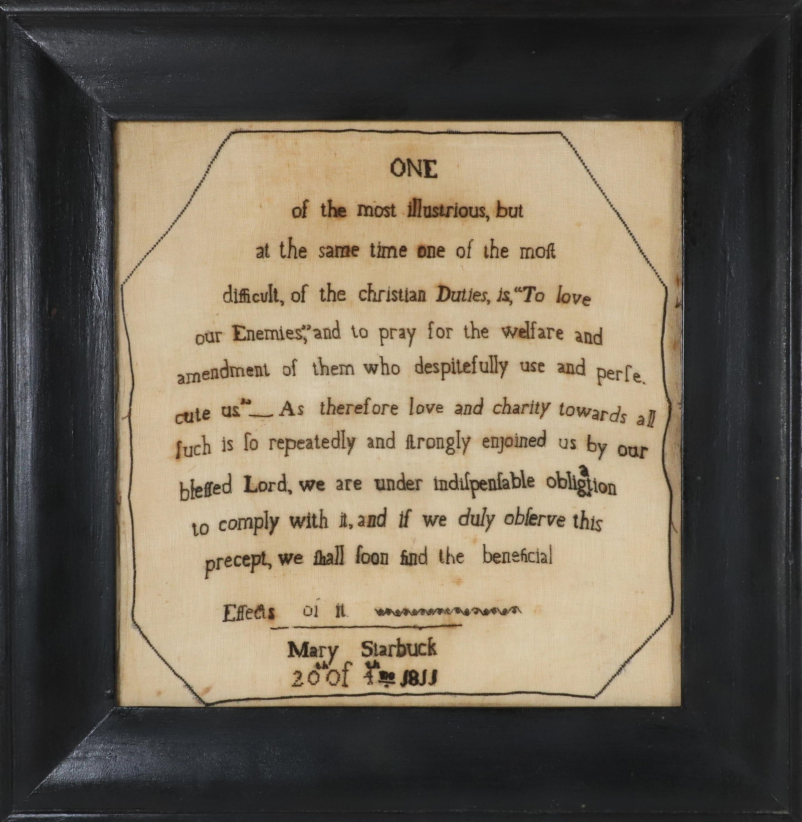 Rare Mary Starbuck Nantucket School Girl Sampler, worked 20th of 4th month, 1811 (1 of 4)