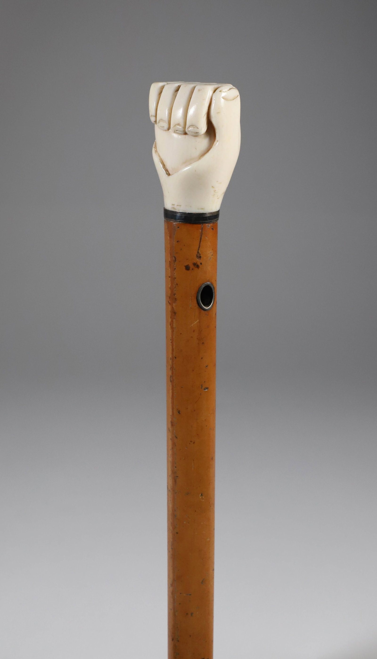 Whaler Made Clenched Fist Holding Ball Walking Stick, 19th Century (1 of 6)