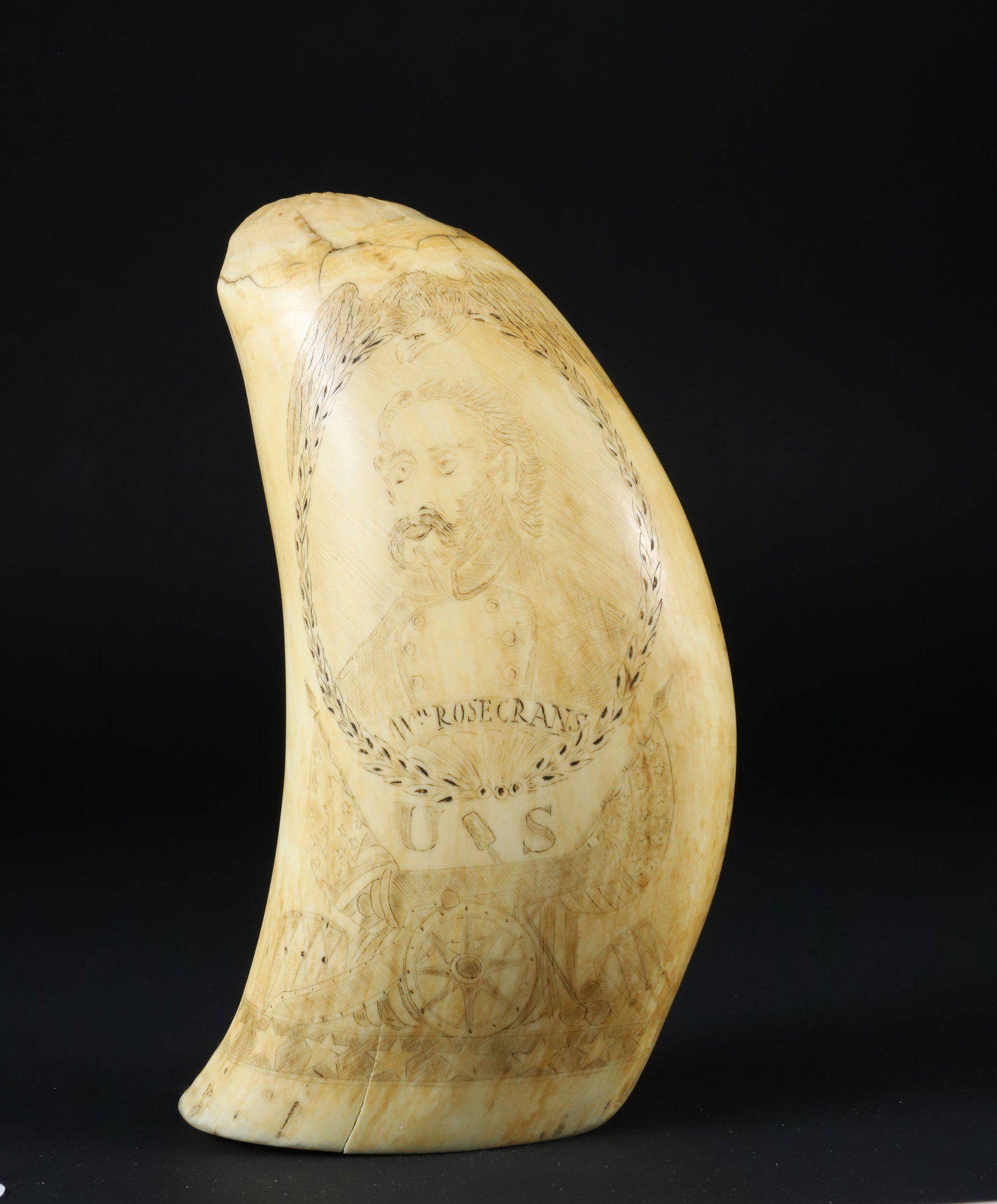 American Scrimshaw Whale Tooth, Portrait Union General Wm Rosecrans, circa 1862 (1 of 5)