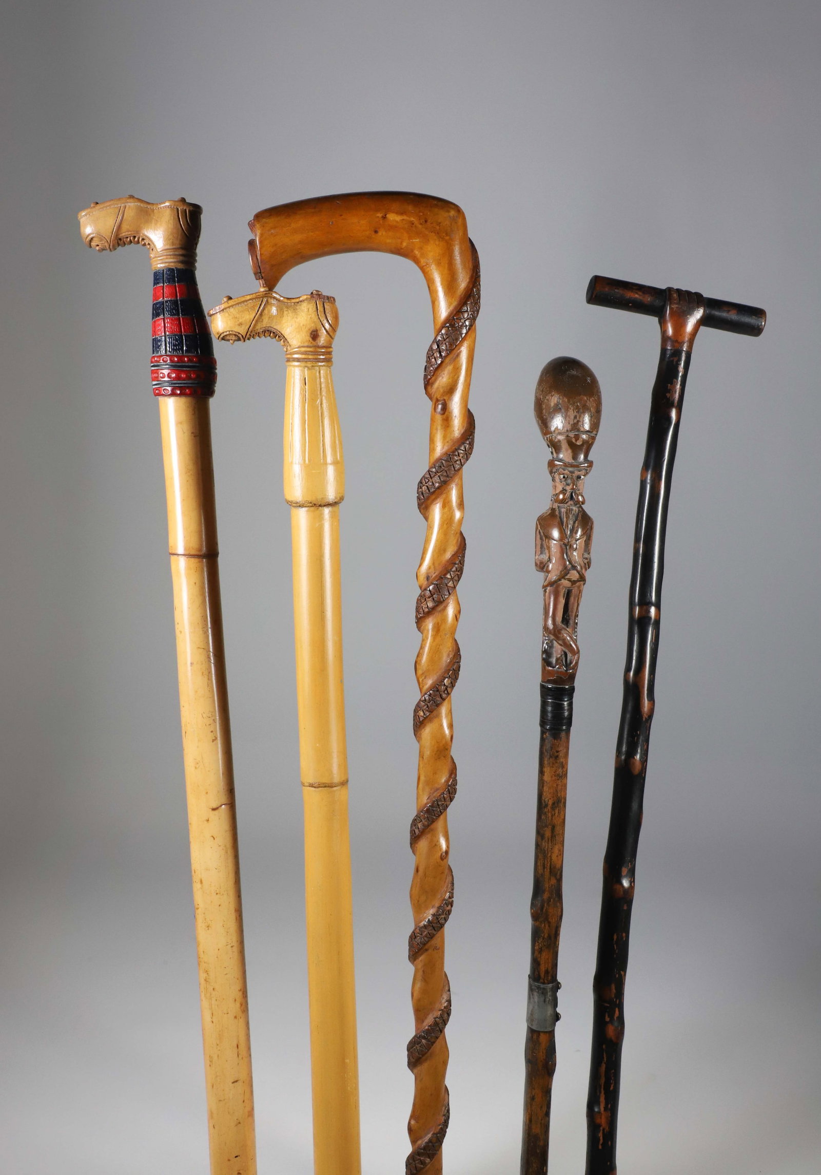 Group of Five Vintage Folk Art Carved Wood Canes (1 of 6)