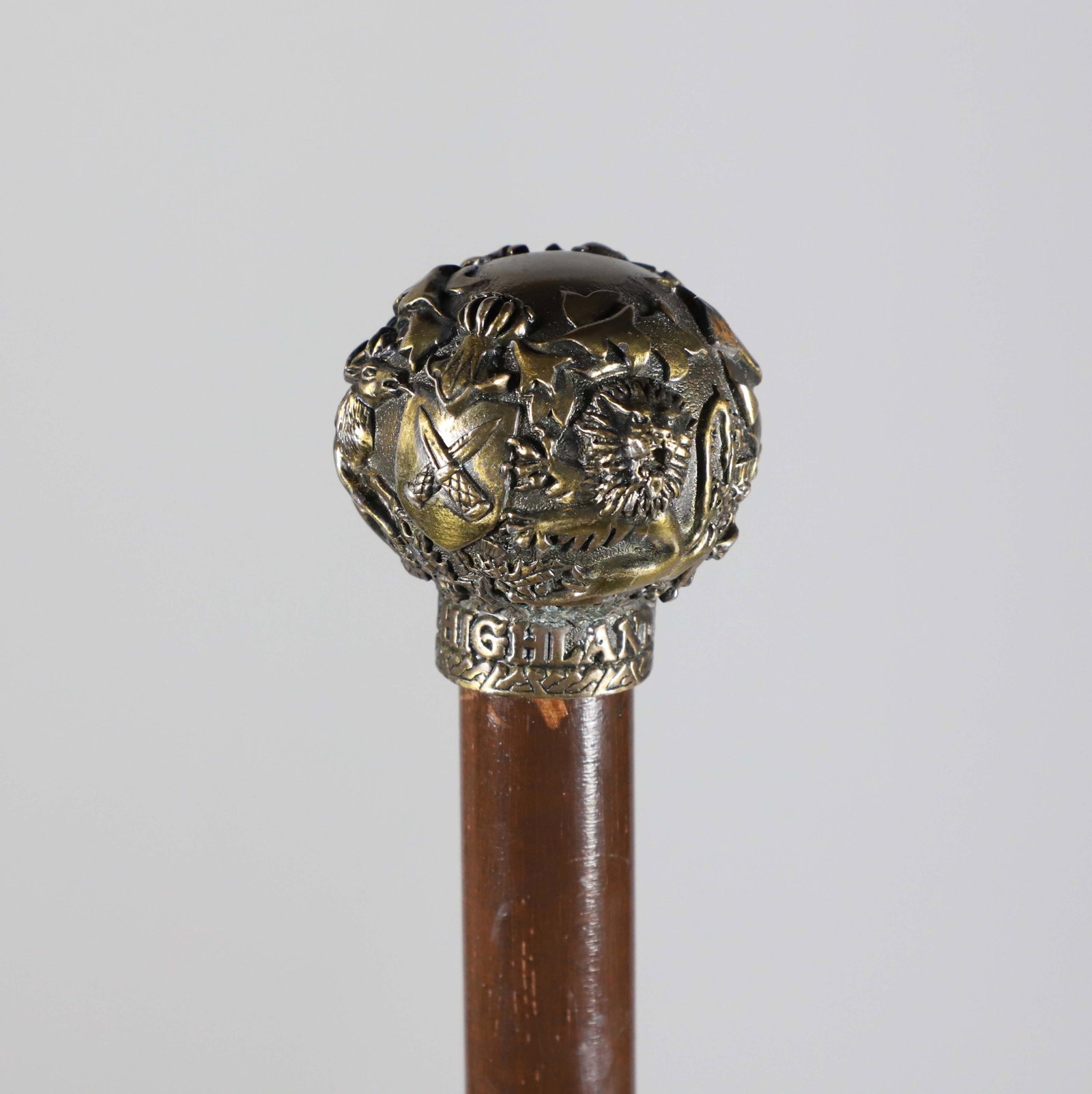 Deavar Highland Repousse Bronze Ball Grip Walking Stick, 19th Century