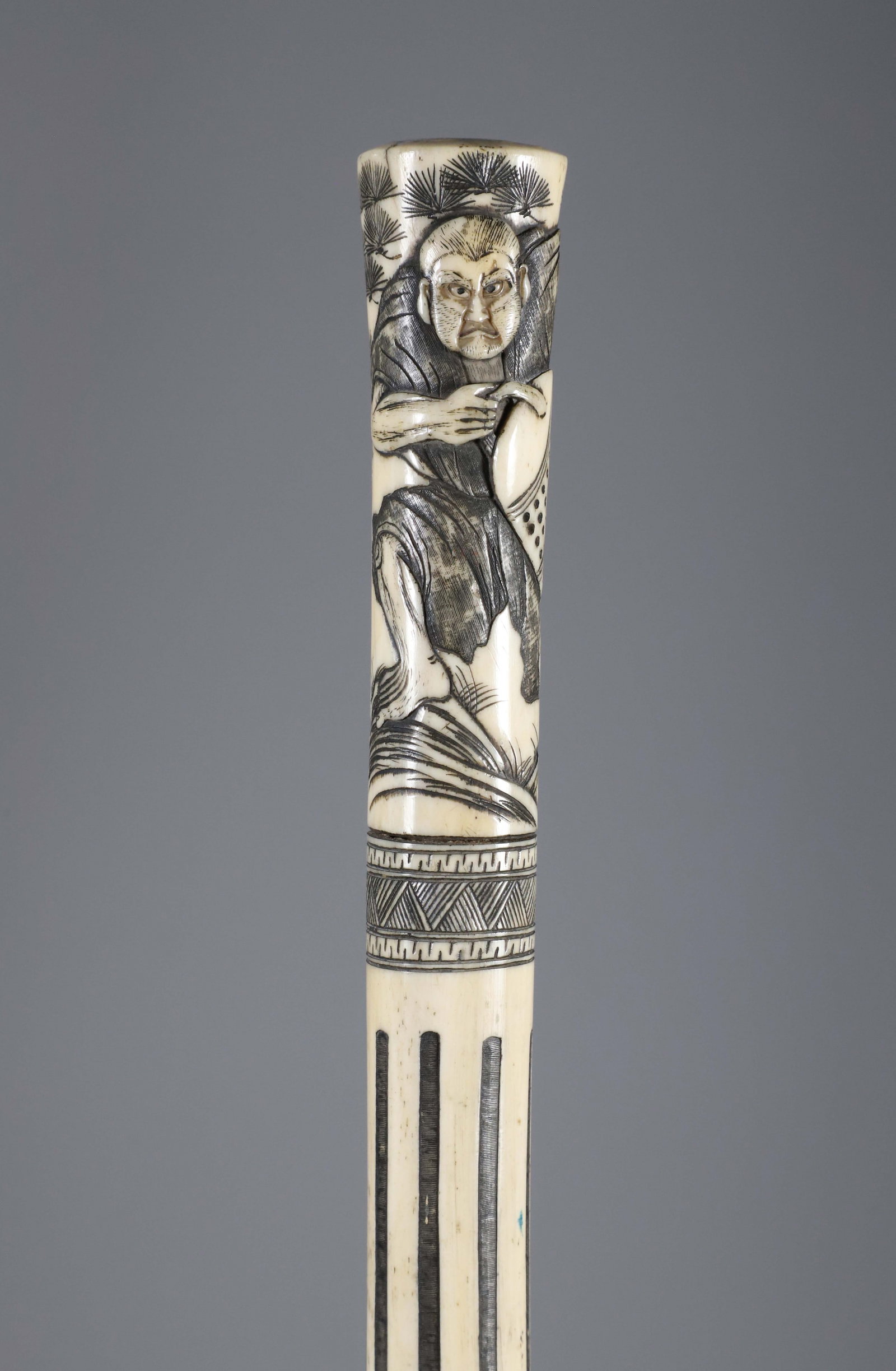 Elaborately Scrimshawed Asian Carved Bone Walking Stick, 19th Century (1 of 11)