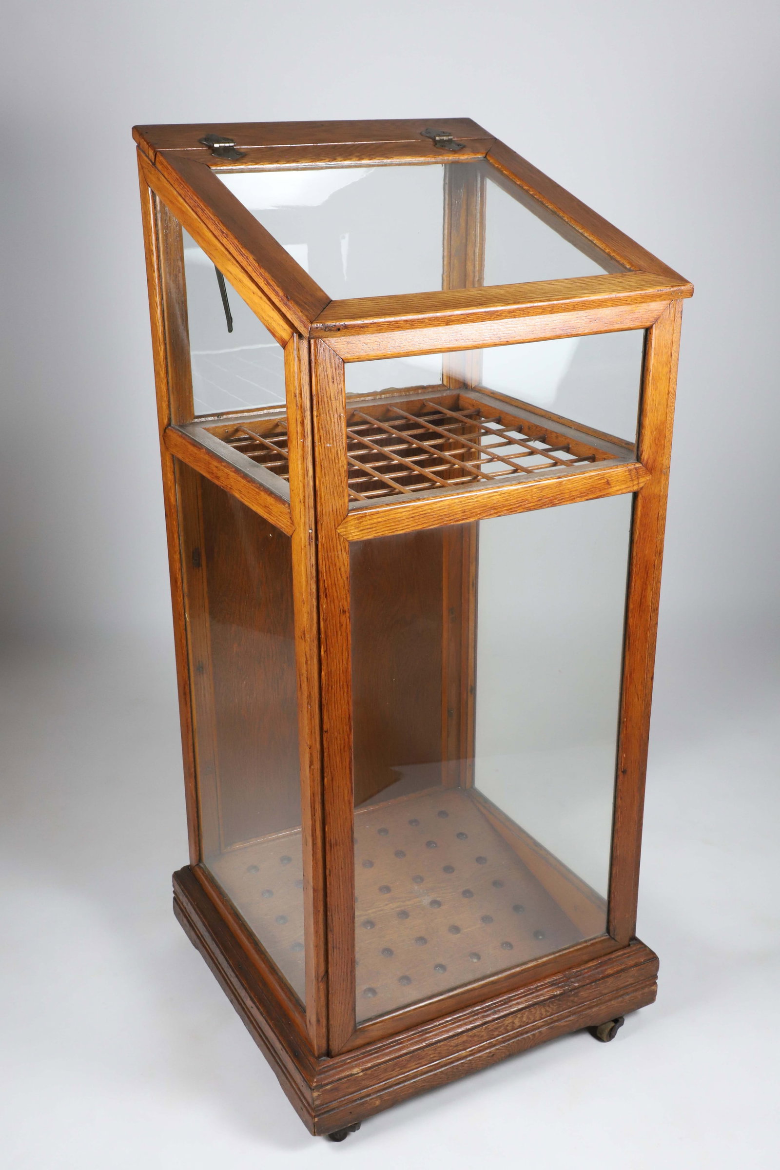 Oak and Glass Slant Front Cane Rack Display Showcase (1 of 6)