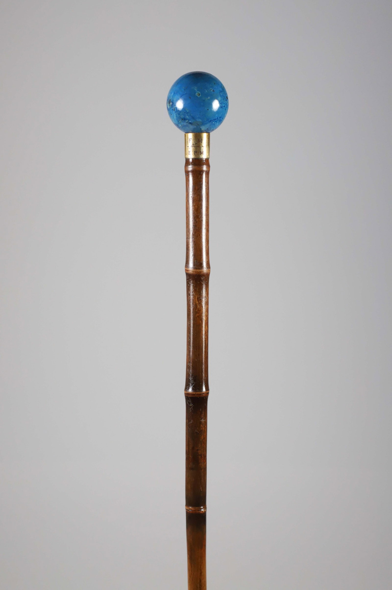 Blue Stone Orb Grip Walking Stick, 19th Century