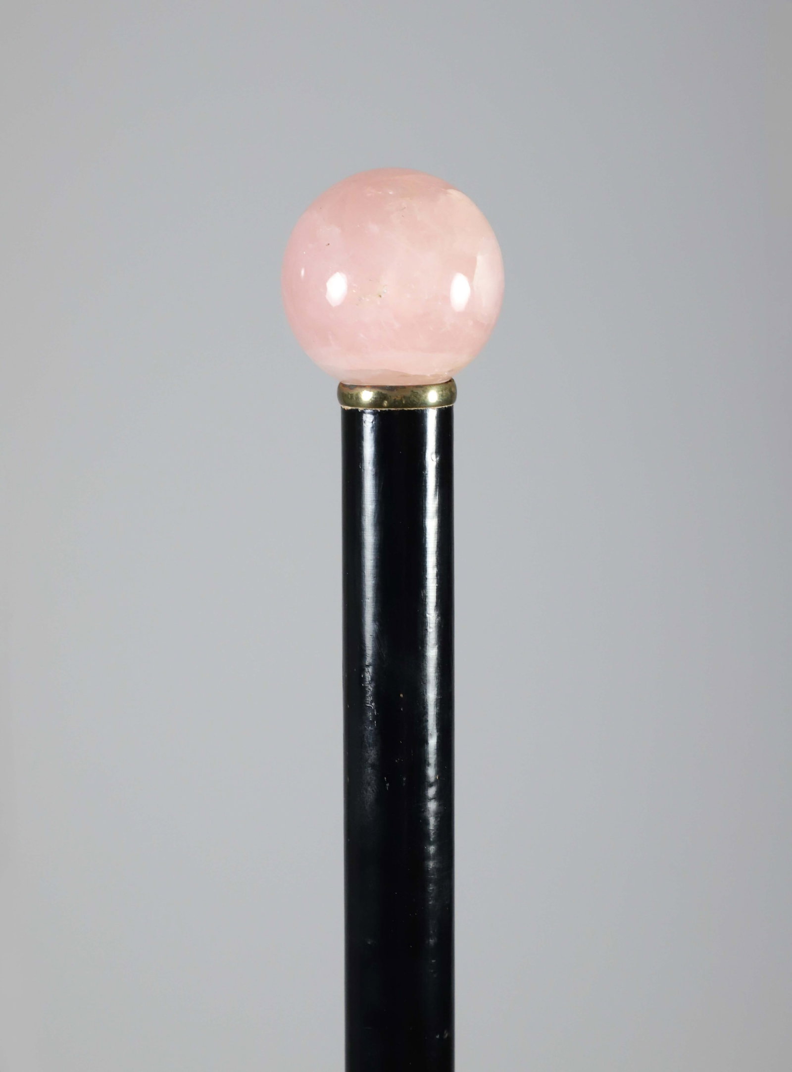 Rose Quartz Ball Knob Walking Stick, 19th Century: Rose Quartz Ball Knob Walking Stick, 19th Century, on ebonized tapering wood shaft. Length 34.5 in. Provenance: The Estate of Herbert E. Sackett, Bristol, Rhode Island