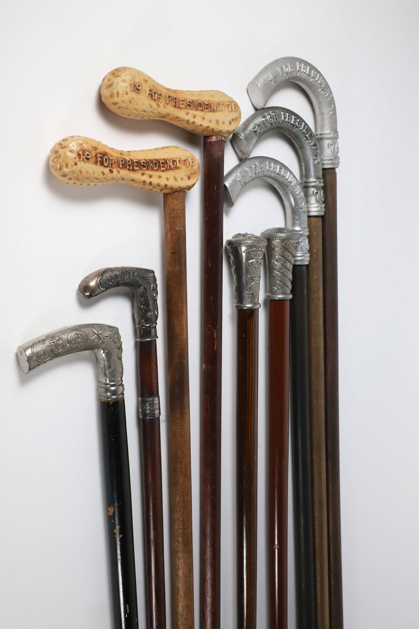 Group of Nine Miscellaneous Vintage Political Canes and Walking Sticks on Wood Shafts (1 of 5)