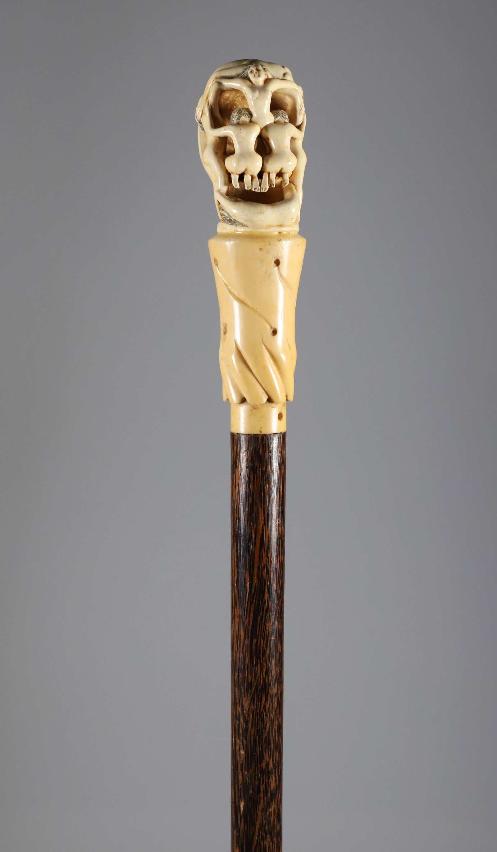 Large Japanese Erotic Grip Walking Stick, 19th Century: Large Japanese Erotic Grip Walking Stick, 19th Century, on wood shaft. **Note: This item is not available for International Delivery. Length 40 in. Provenance: