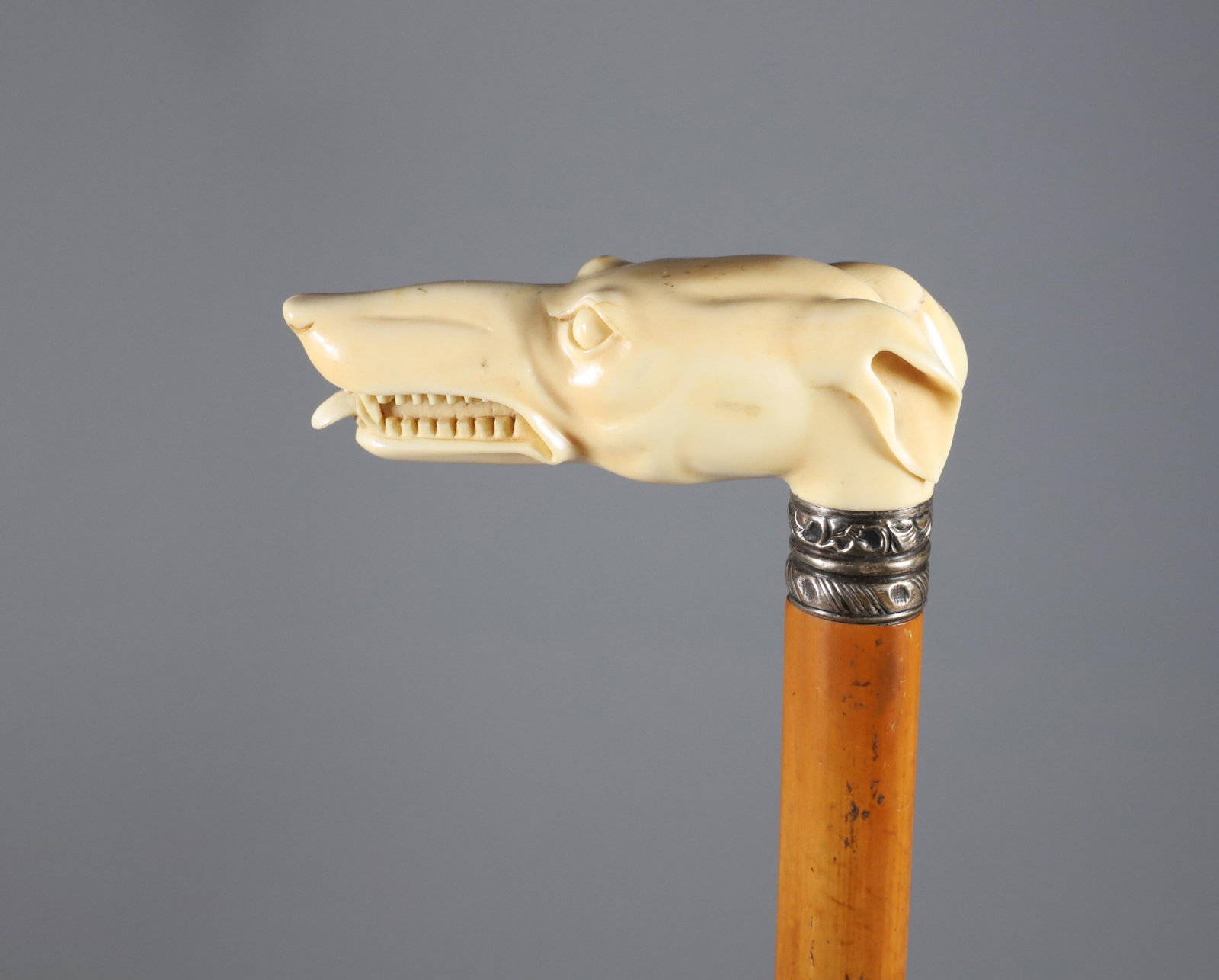 Carved Whippet Dog Head Grip Cane, 19th Century (1 of 7)
