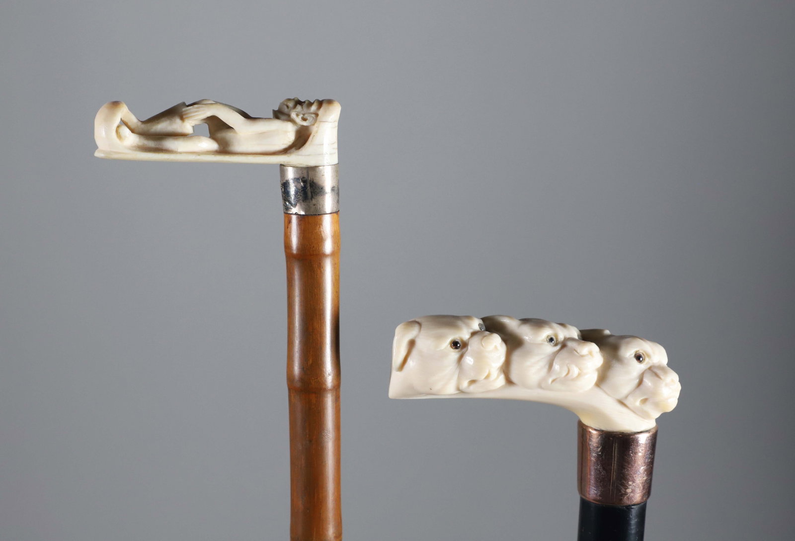 Two Animal Carved L-Grip Canes, 19th Century