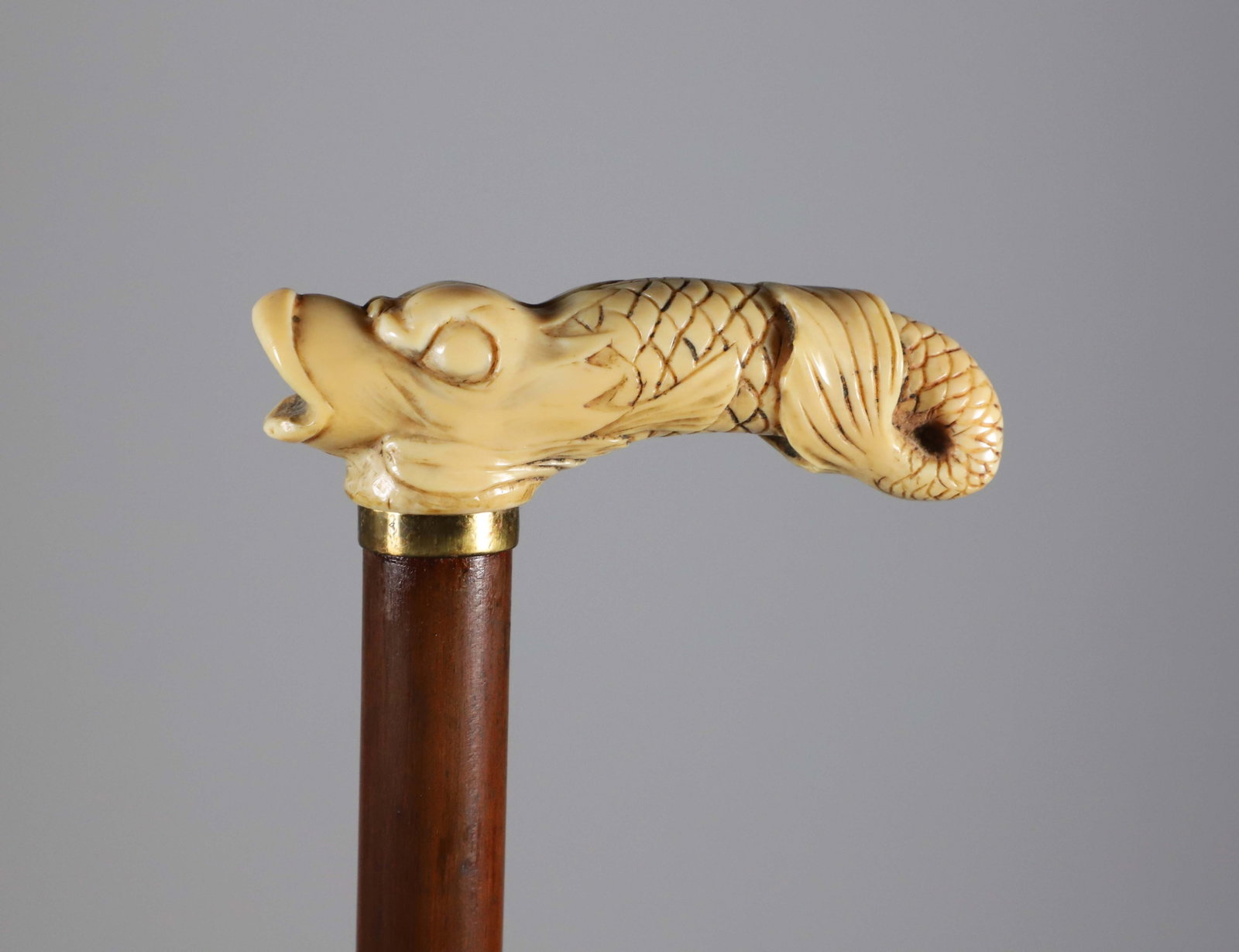 Carved Dolphin Cane, 19th Century