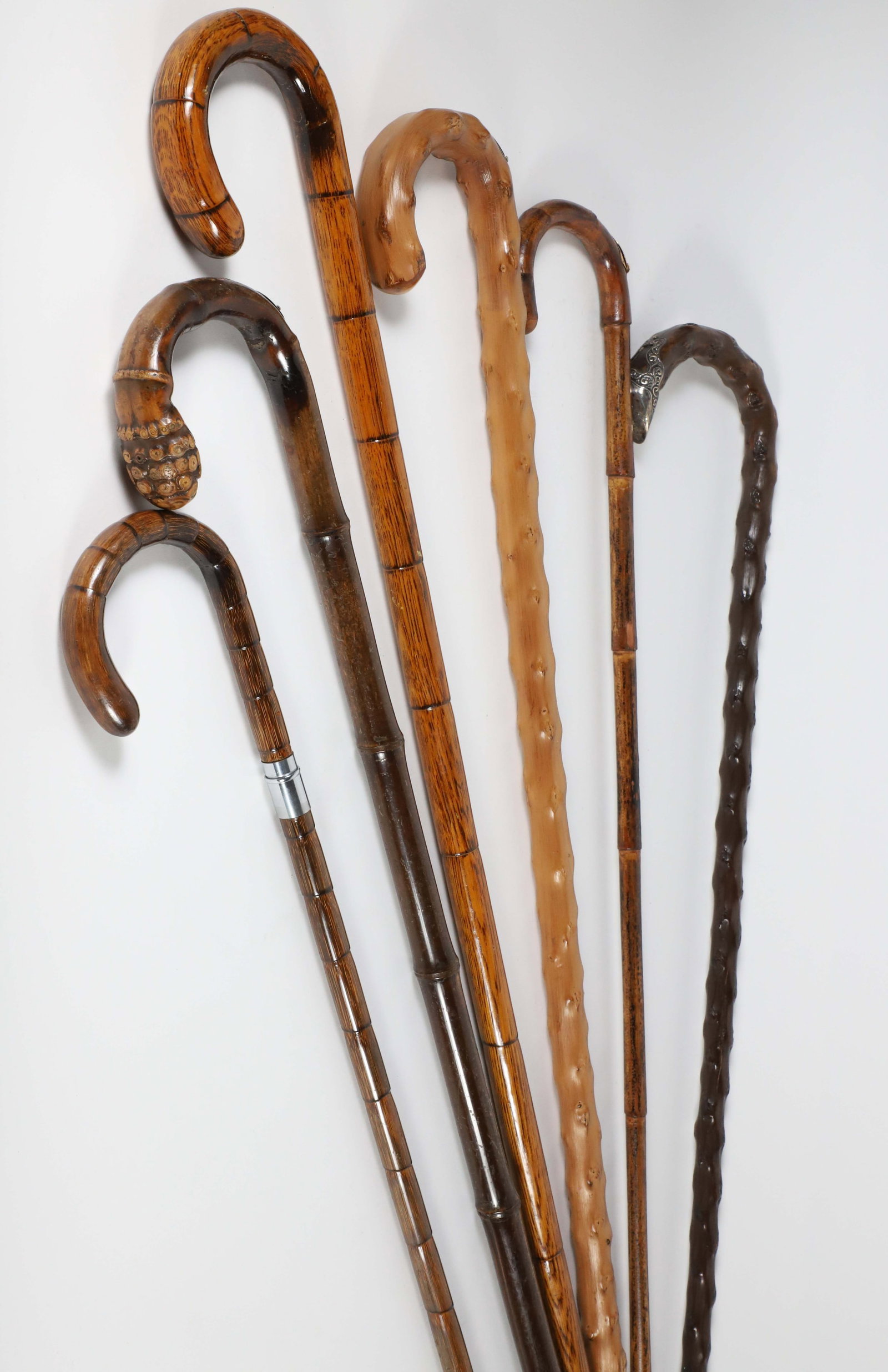 Collection of Six Vintage C-Grip Bamboo Canes (1 of 9)