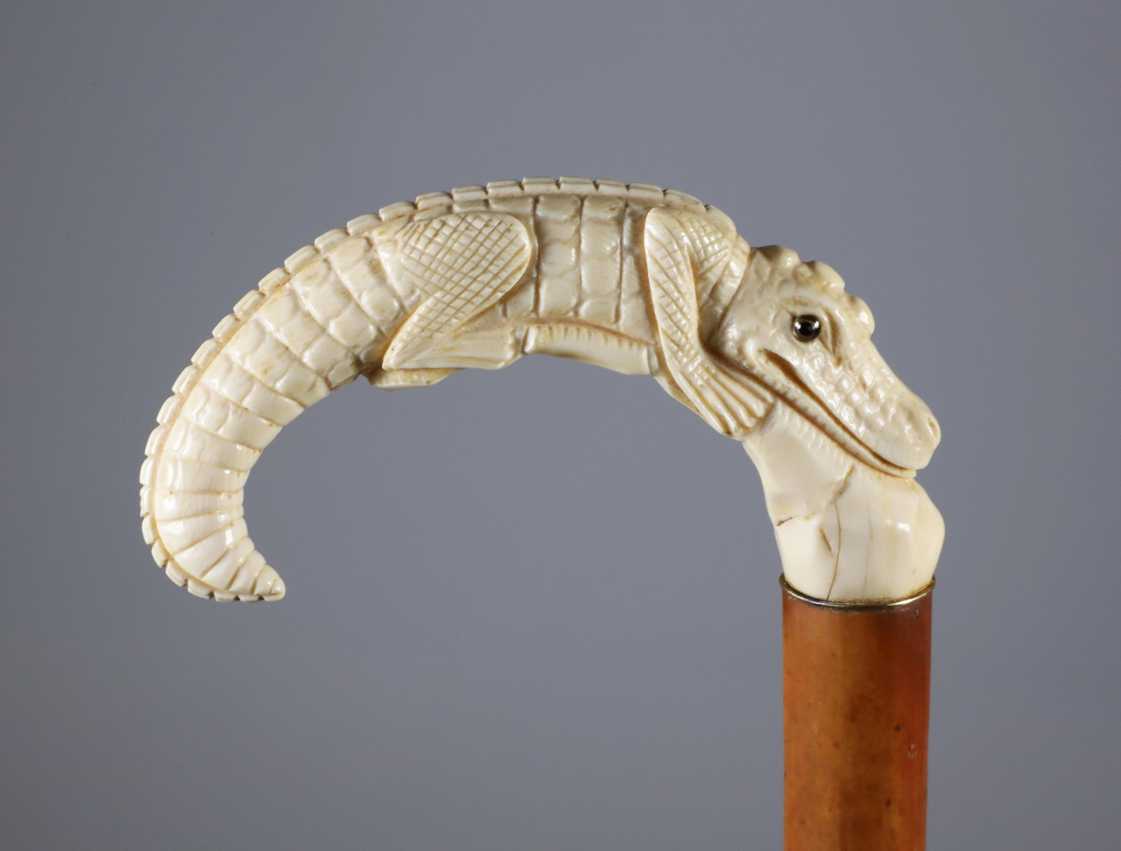 Carved Alligator C-Grip Cane, 19th Century
