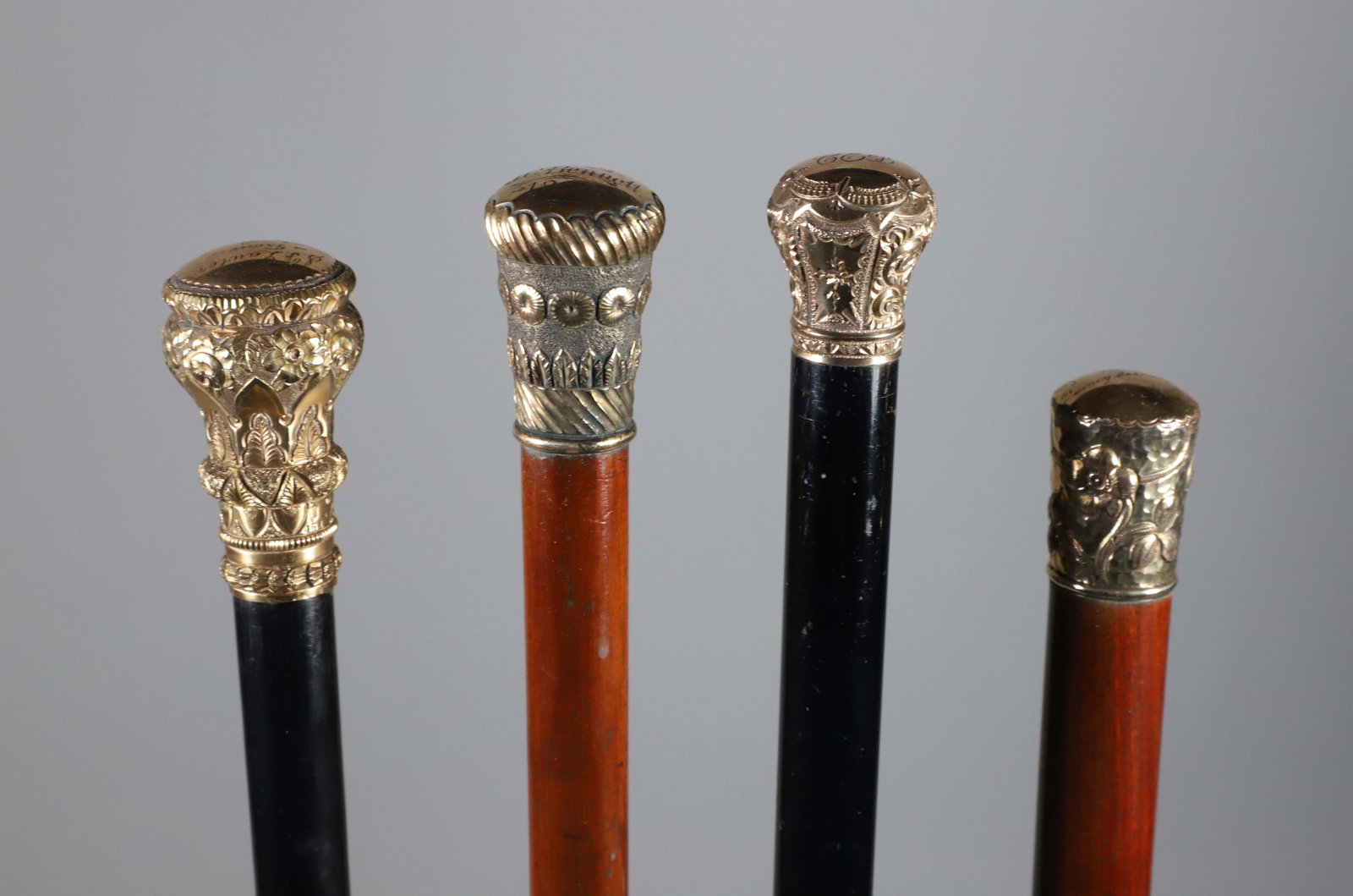 Collection of Four Antique Gold Filled Presentation Walking Sticks, 19th Century (1 of 5)