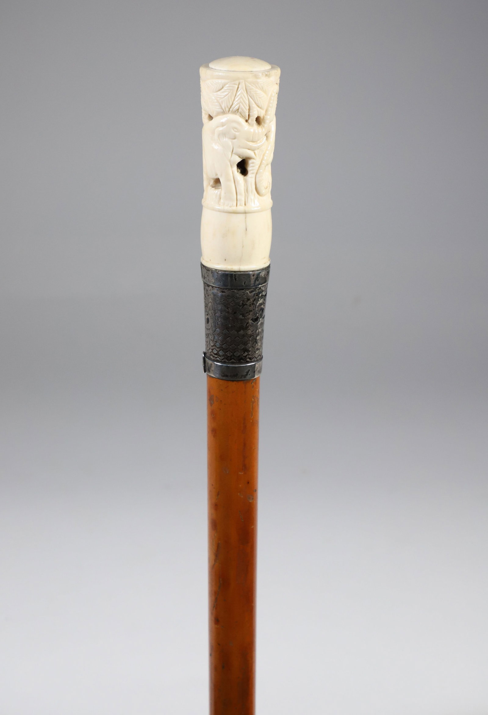 1875 Commemorative Silver and Carved Knob Walking Stick, 19th Century,