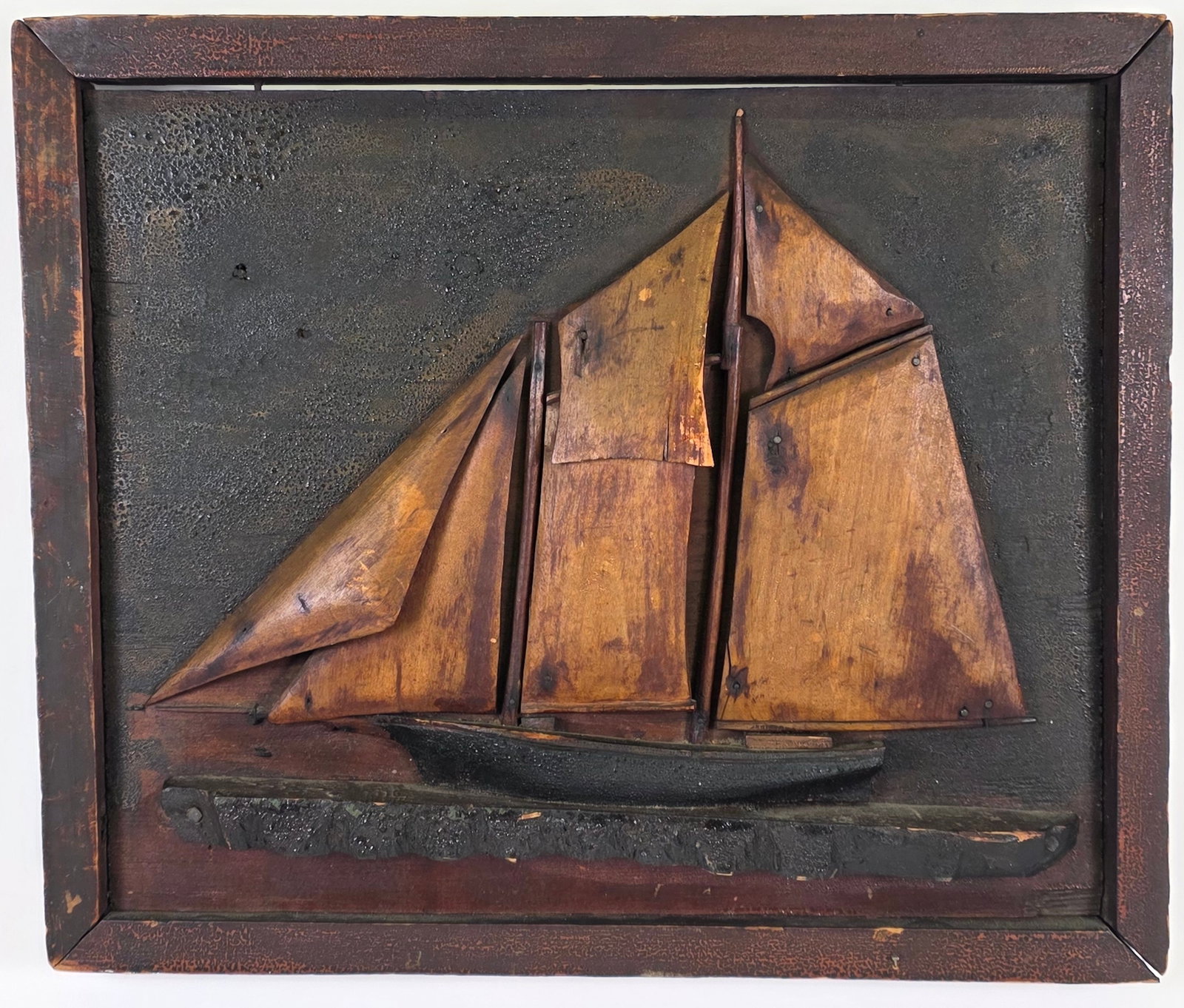 Antique American Folk Art Carved Clipper Ship Yacht Plaque, 19th century (1 of 2)