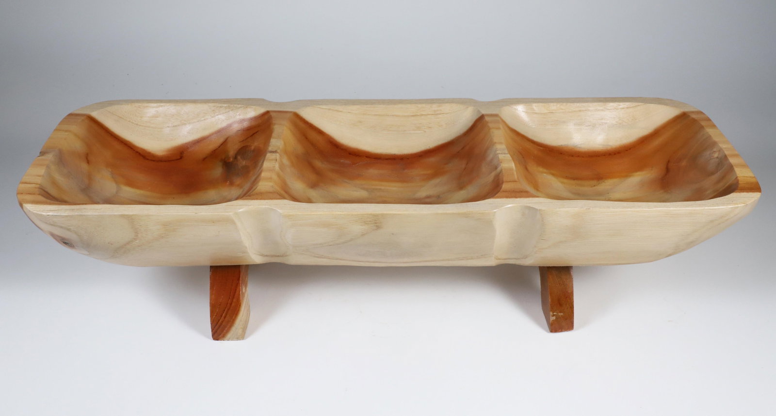 Contemporary Fruitwood Three-Compartment Footed Bowl (1 of 4)