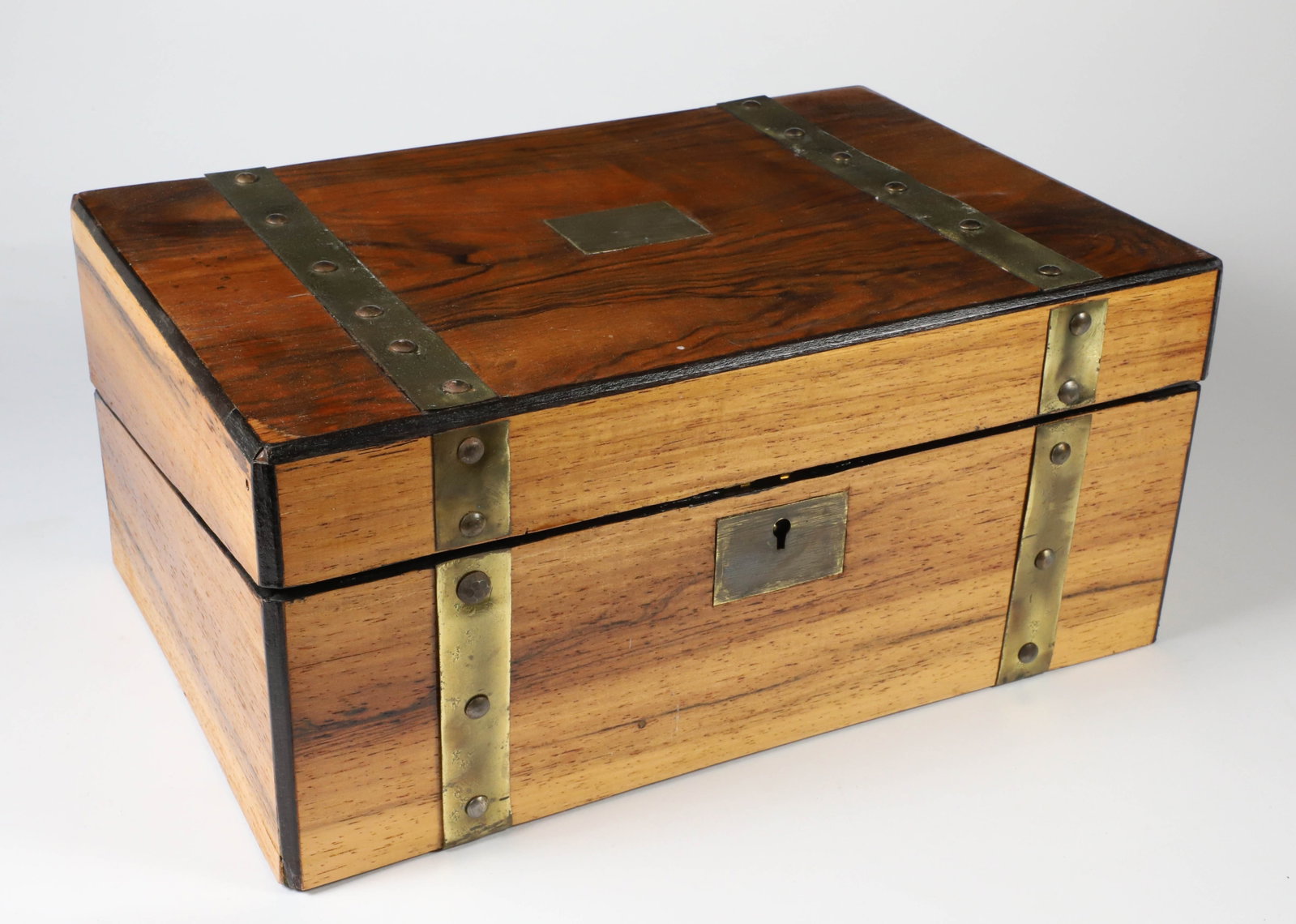 English Mahogany Brass Strapped Lap Desk, 19th Century (1 of 7)