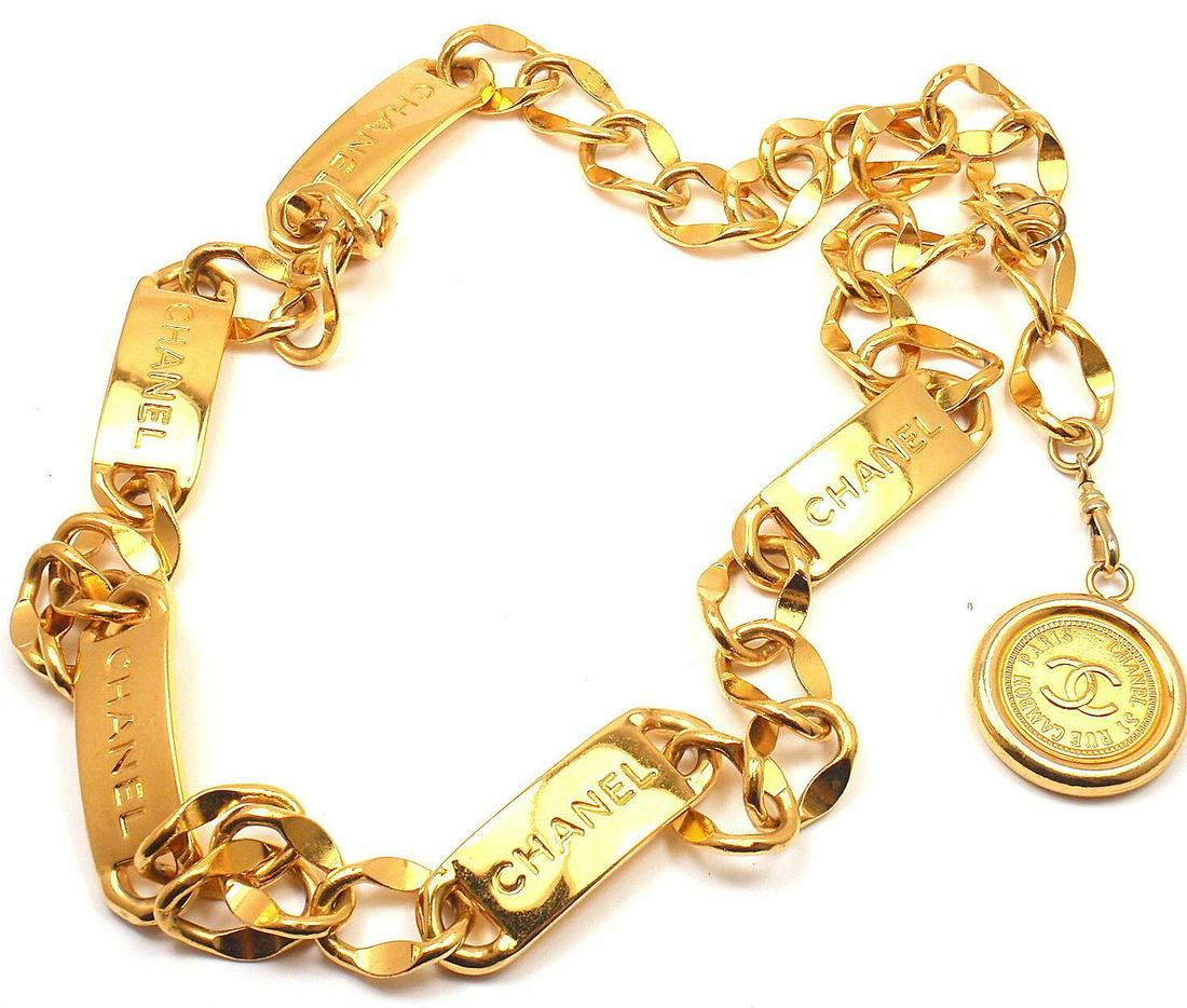 Vintage Chanel Shiny Gold Chunky Logo Belt 35" (1 of 3)