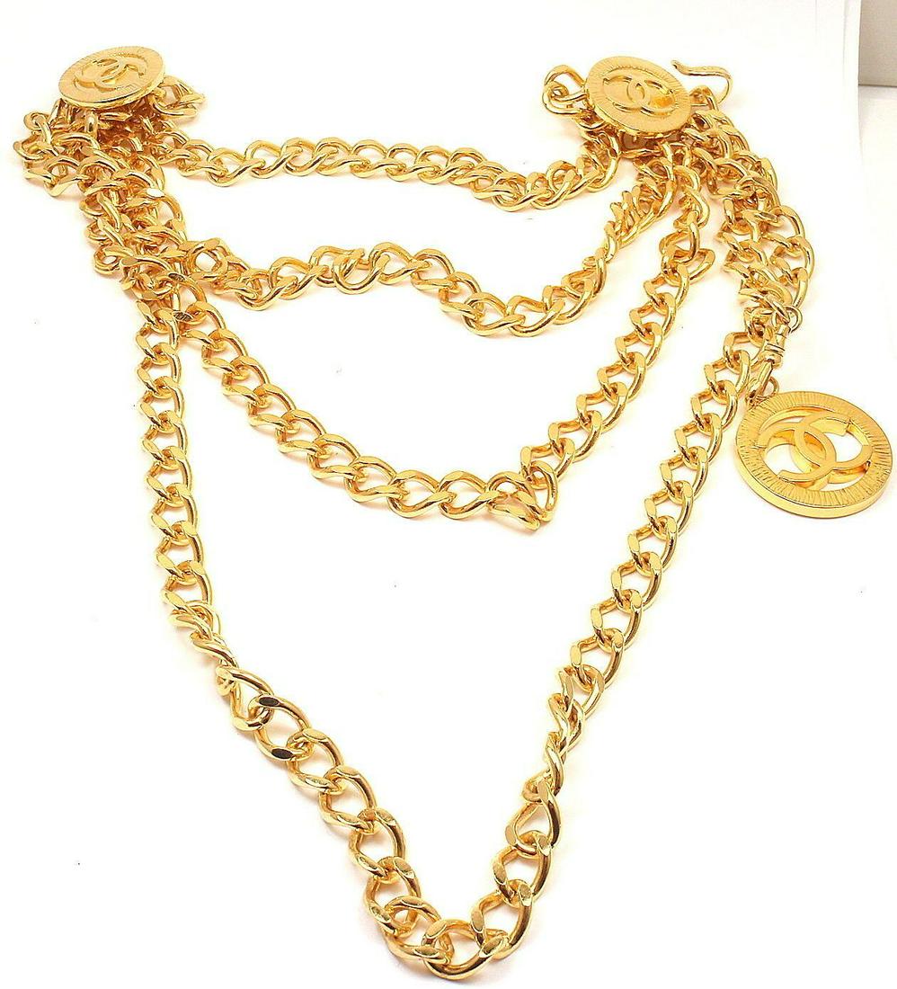 Chanel Thin Gold Tone Logo Belt Necklace (1 of 5)