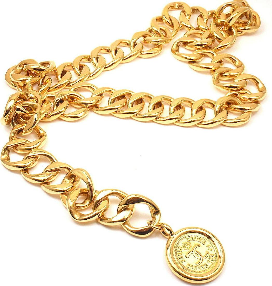 Chanel Extra Chunky Gold Tone Logo Belt Necklace (1 of 5)