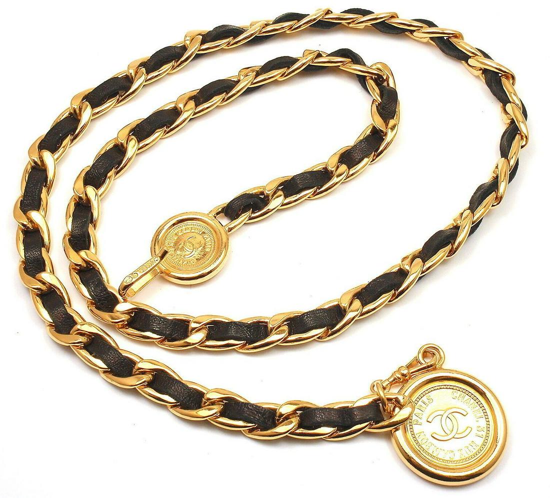 Vintage Chanel Black Leather Gold Skinny Belt (1 of 4)