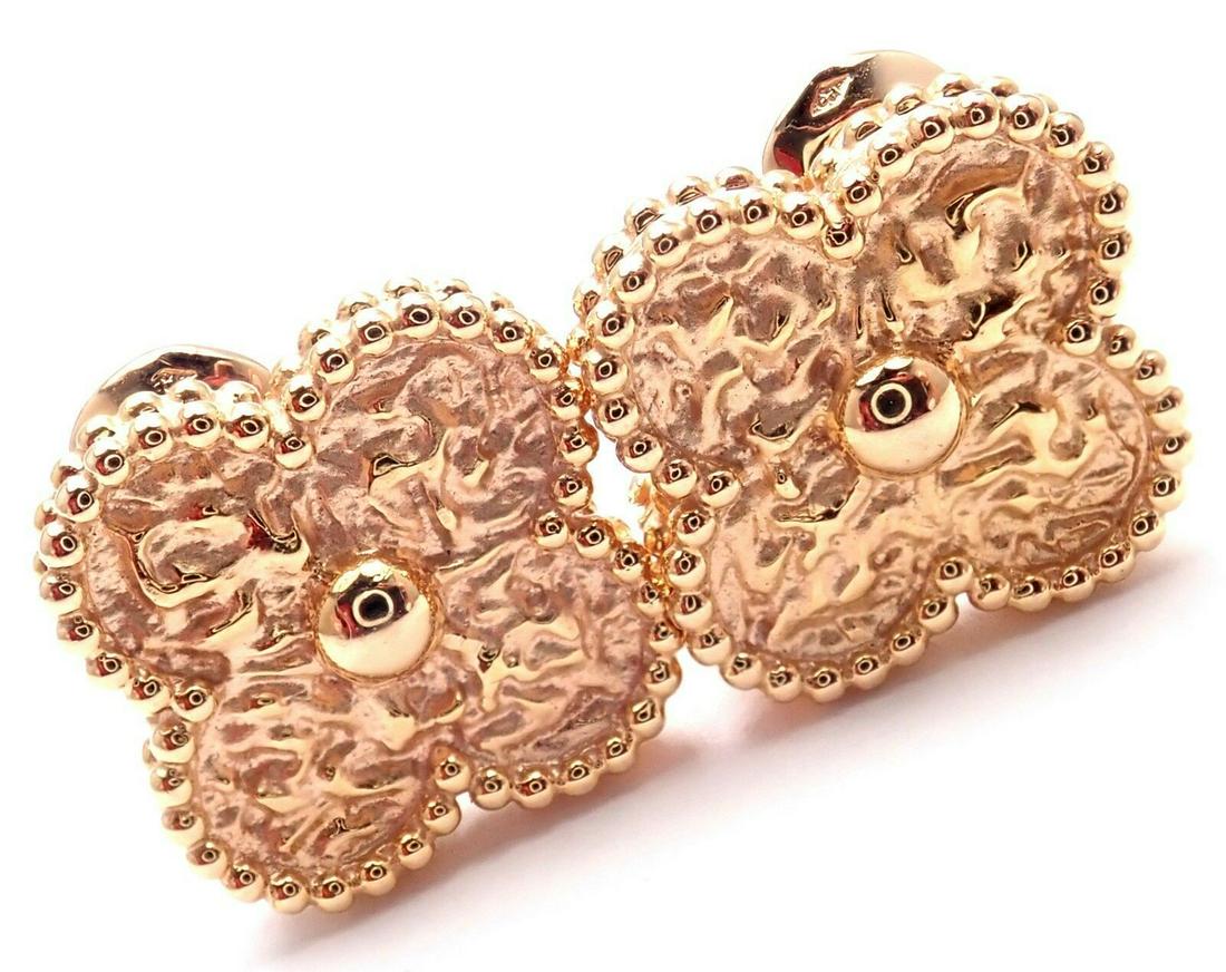 Van Cleef & Arpels Alhambra 18K Gold Earrings: Metal: 18k rose gold Measurements: 15mm x 15mm Weight: 10 grams Stones: NONE Hallmarks: VCA 18k JB118537