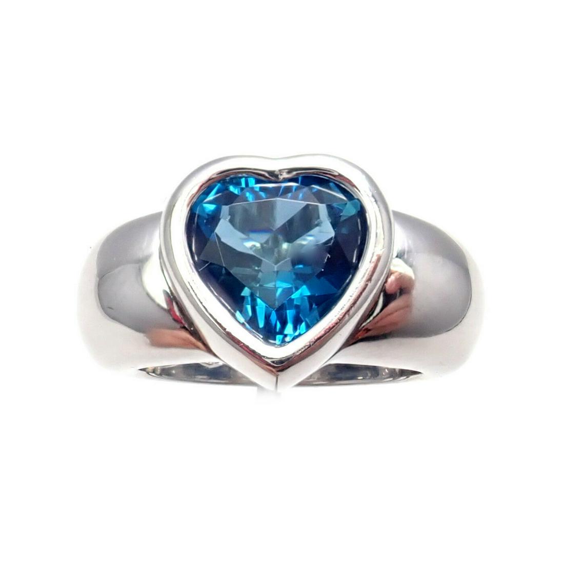 Piaget 18k White Gold London Blue Topaz Heart Ring Sz (1 of 8)