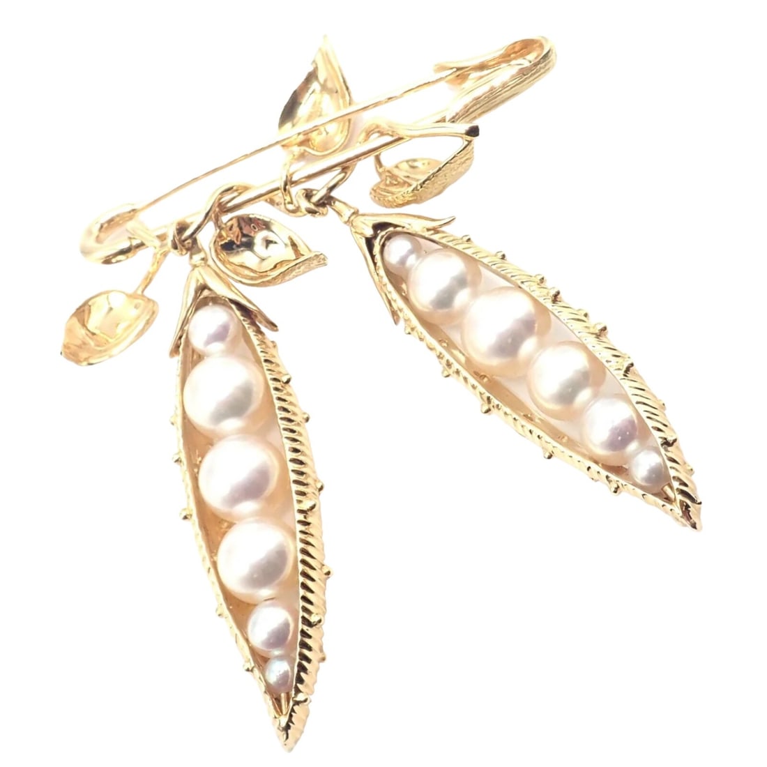 Tiffany & Co Schlumberger Peapod 18k Yellow Gold Pearl Pin Brooch: About This Piece: The Tiffany & Co. Schlumberger Peapod Pin Brooch is crafted from 18k yellow gold, featuring a d
