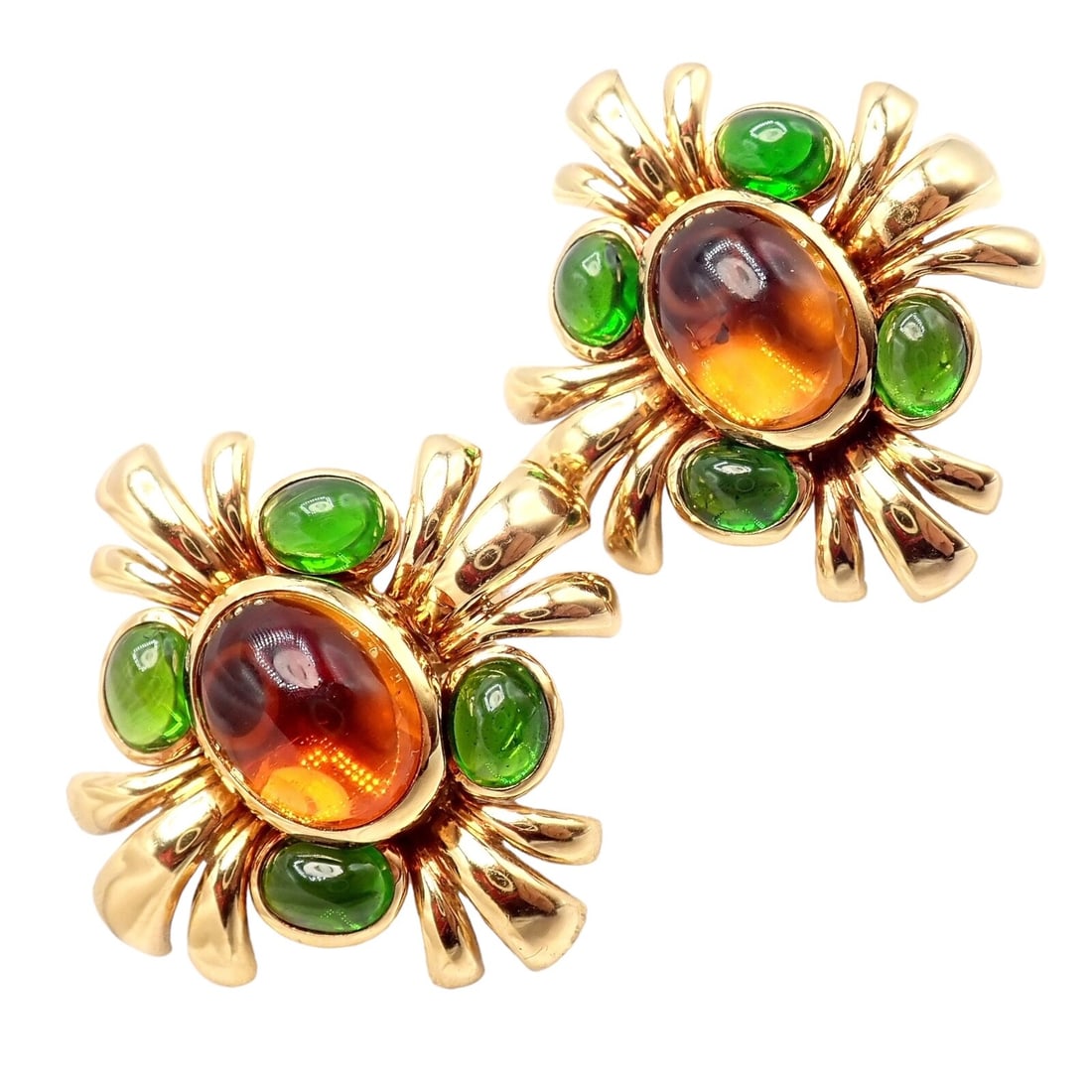 Verdura 18k Yellow Gold Citrine Green Tourmaline Vintage Earrings: About This Piece: The Authentic Verdura 18k Yellow Gold Citrine Green Tourmaline Vintage Earrings are an epitome