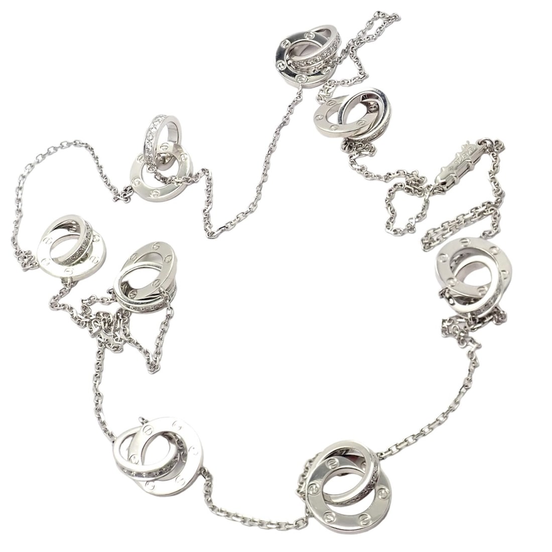 Cartier 18k White Gold Diamond Love 8 Station 36" Long Necklace: About This Piece: