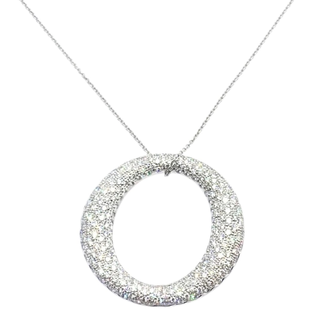 Tiffany & Co Peretti Platinum Diamond Large 35mm Sevillana Pendant Necklace: About This Piece: This authentic Tiffany & Co. Elsa Peretti Sevillana pendant necklace is crafted in platinum and