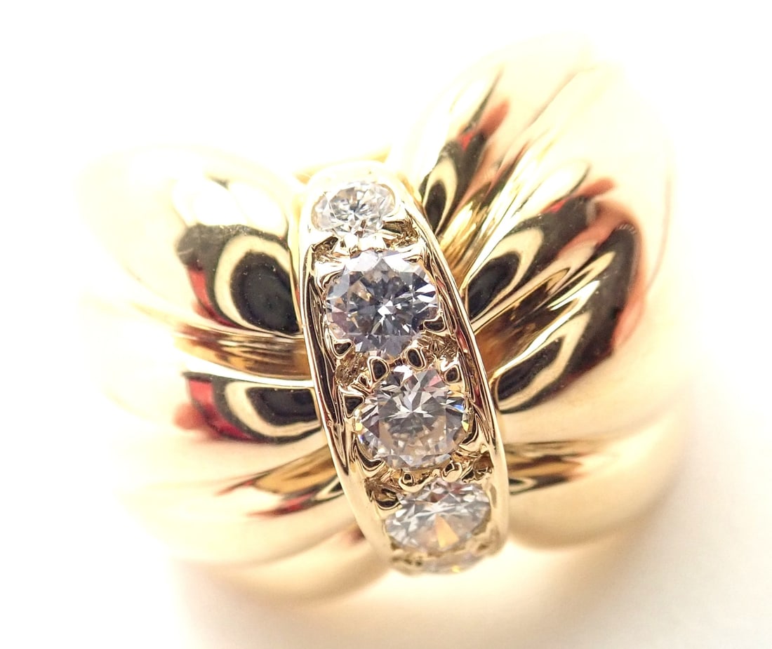 Van Cleef & Arpels 18k Yellow Gold Diamond Bow Design Band Ring: About This Piece: