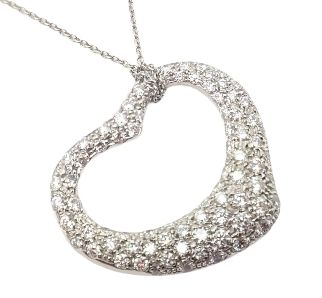 Tiffany & Co Elsa Peretti Platinum Diamond Large Open Heart Necklace: About This Piece: Retail Price: $26,000 plus tax.