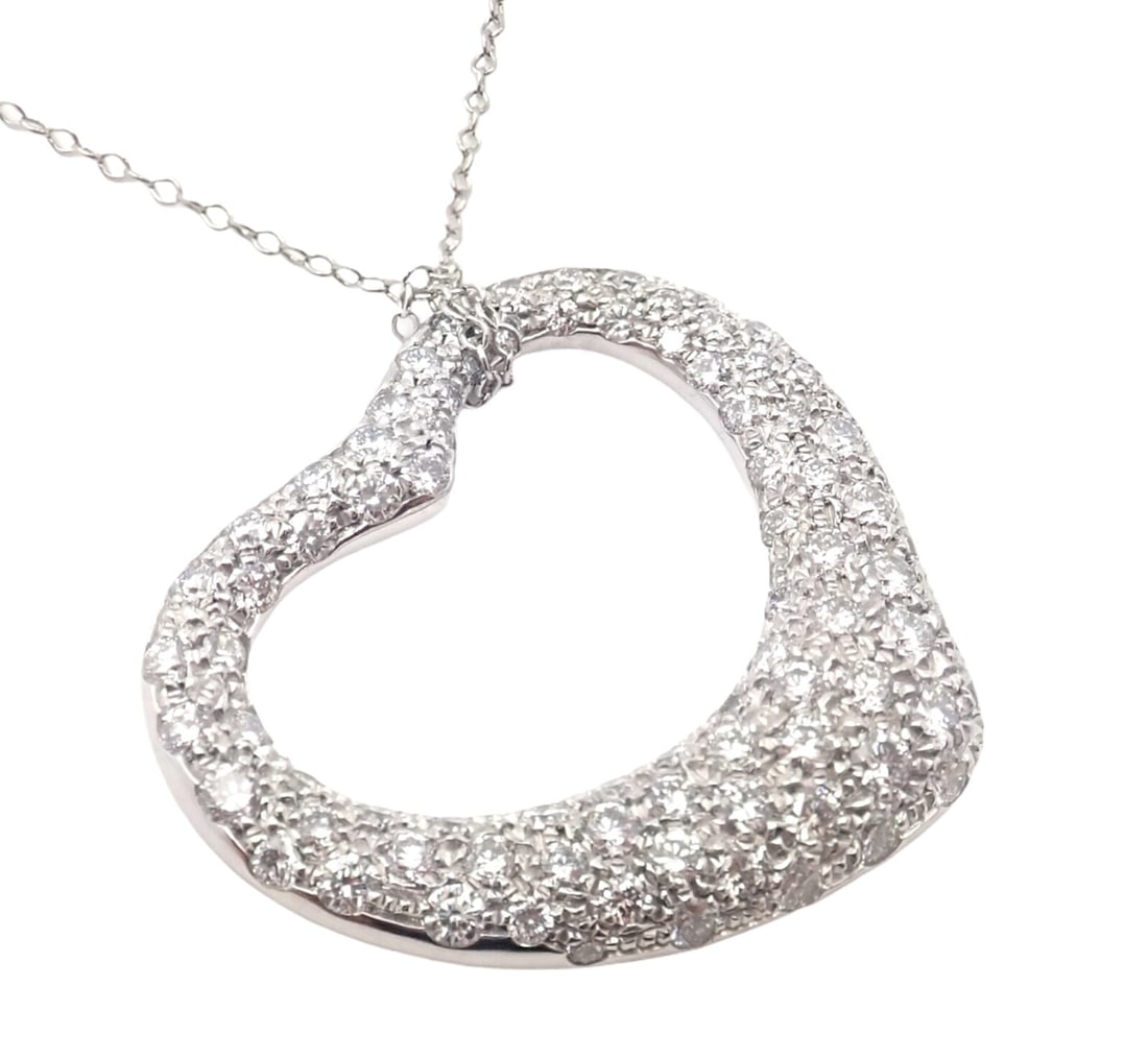 Tiffany & Co Elsa Peretti Platinum Diamond Large Open Heart Necklace: About This Piece: Retail Price: $26,000 plus tax.