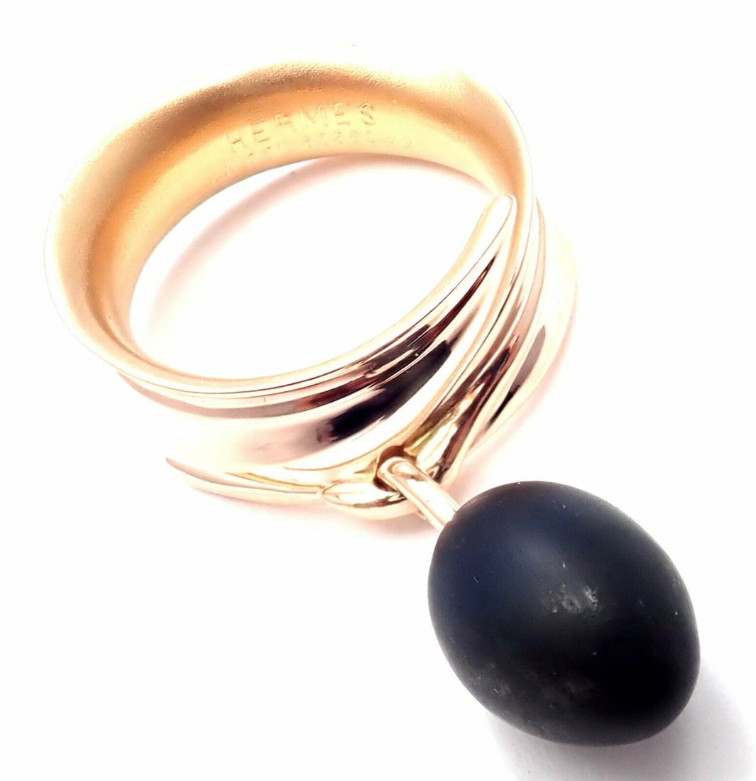 Hermes Olive 18k Rose Gold Wood Band Ring: About This Piece: