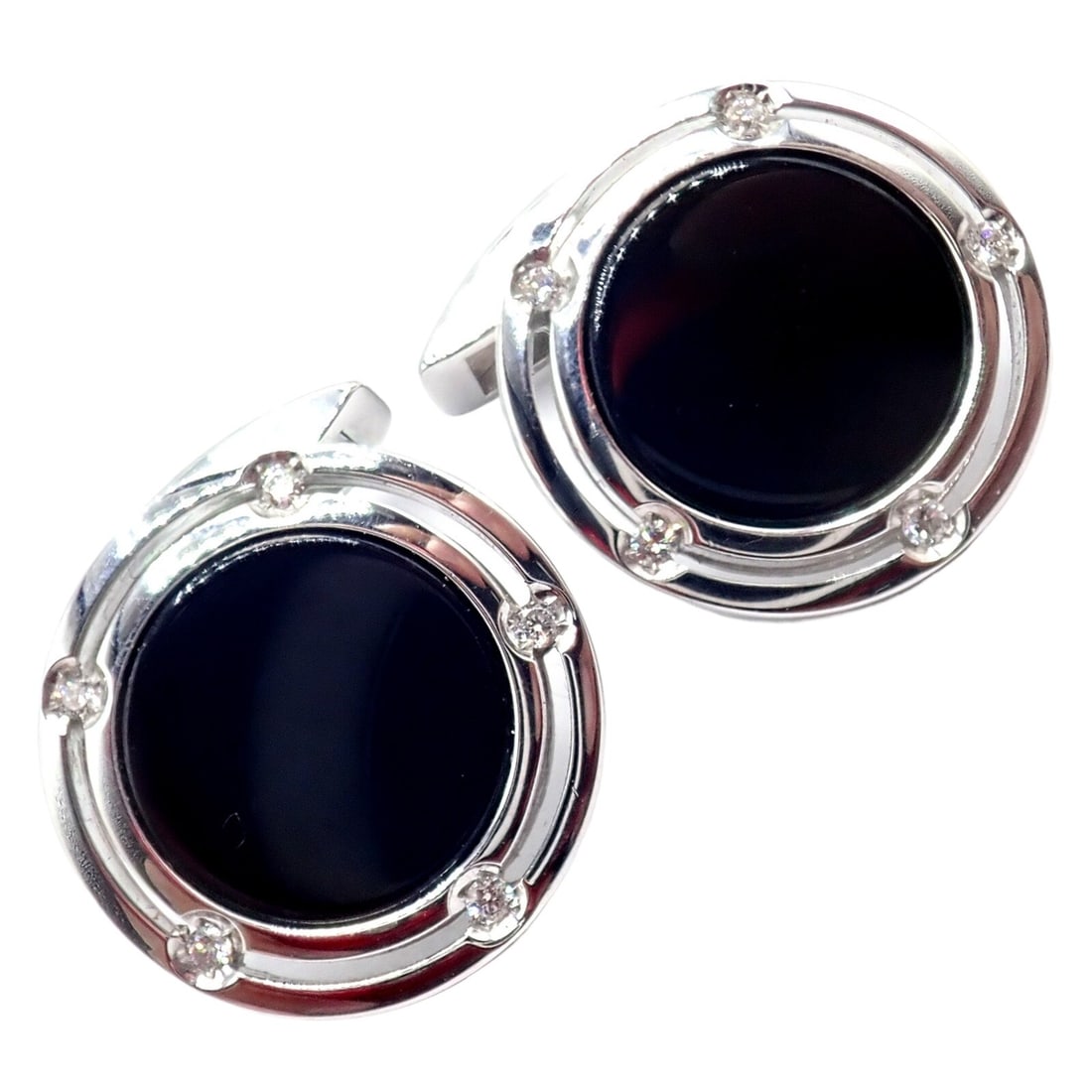 Damiani Brad Pitt 18k White Gold Diamond Black Onyx Cufflinks (1 of 8)